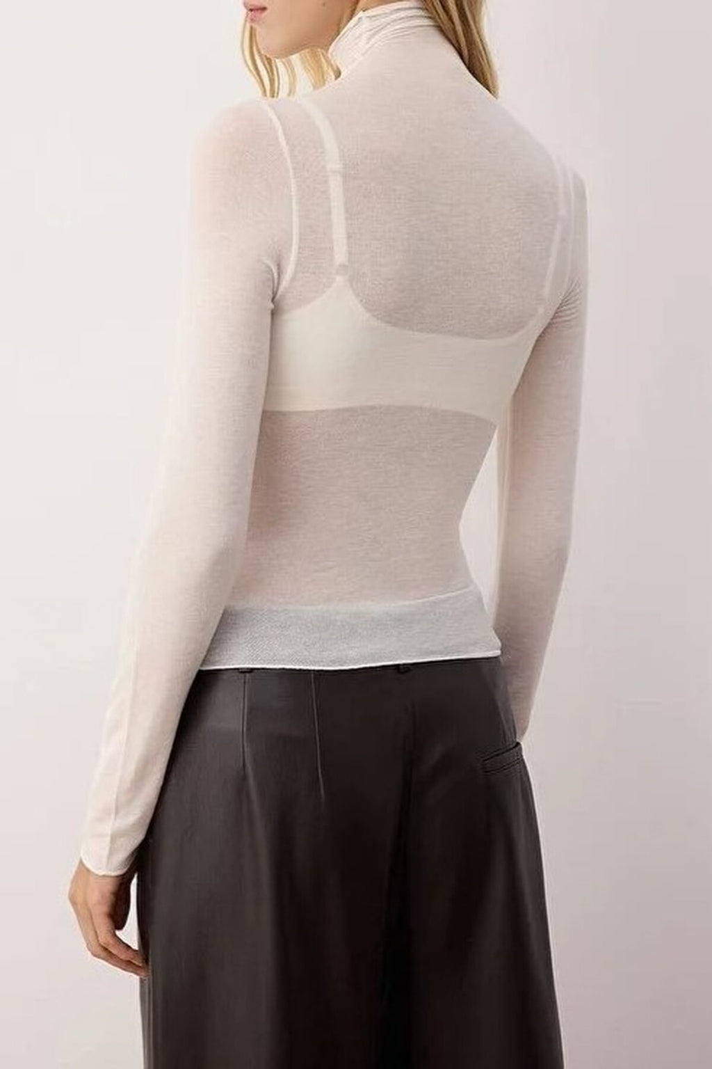 Transparent Stand Collar Flexible Regular Knit Blouse