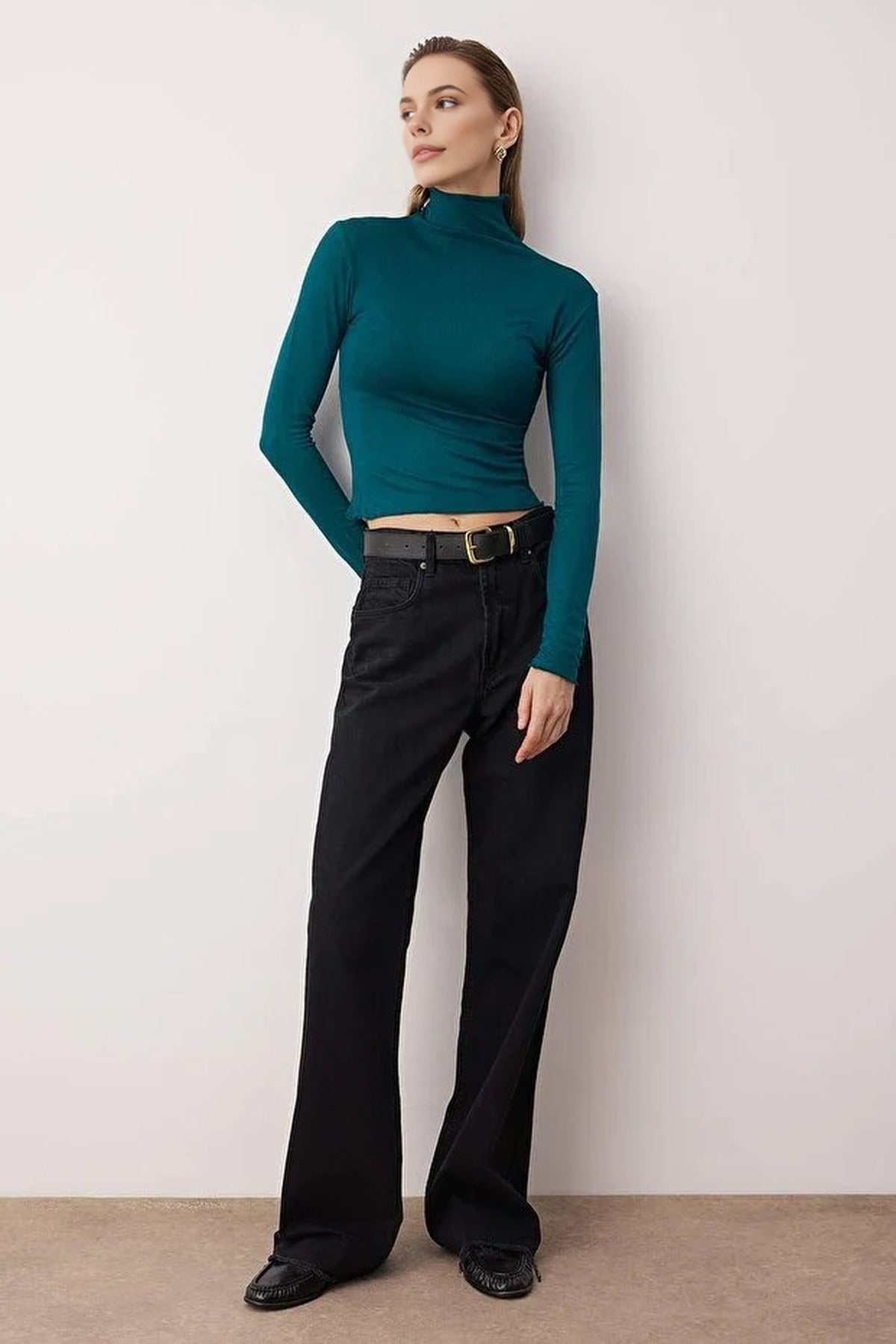 Transparent Stand Collar Flexible Regular Knit Blouse