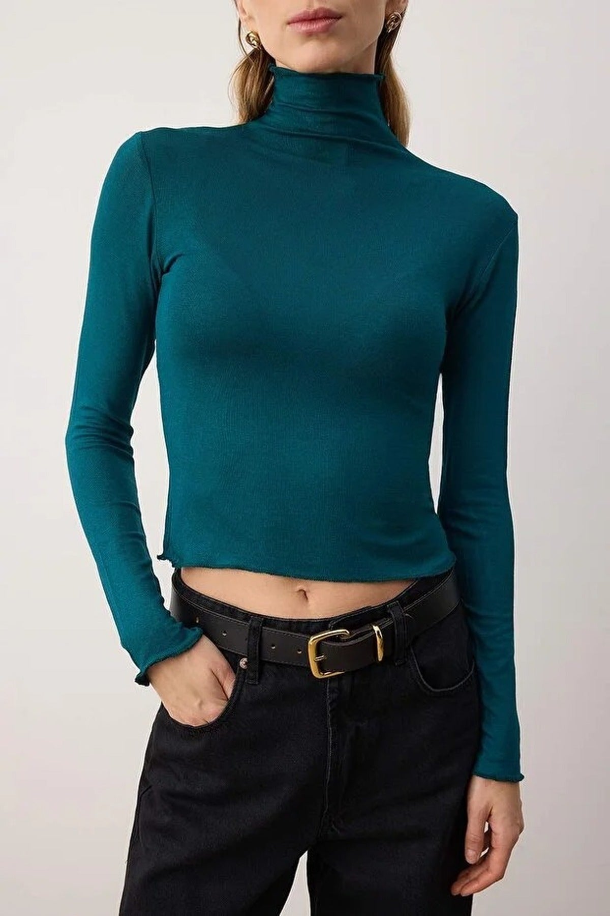 Transparent Stand Collar Flexible Regular Knit Blouse