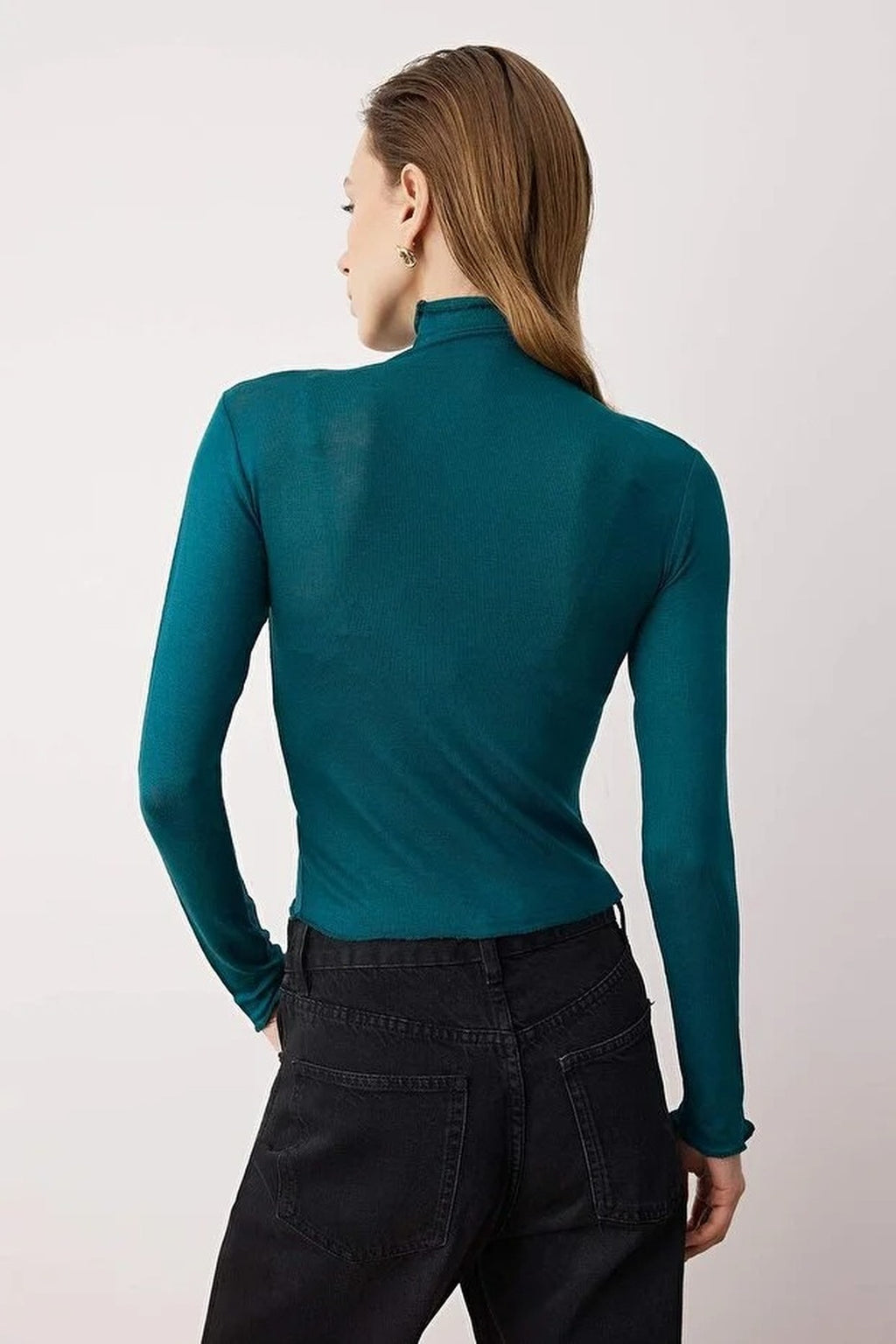 Transparent Stand Collar Flexible Regular Knit Blouse