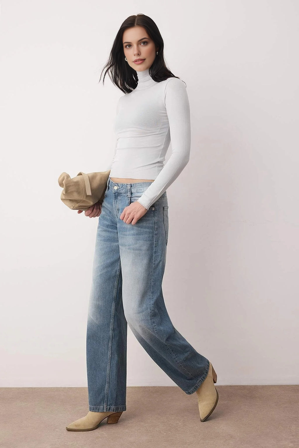 Transparent Stand Collar Flexible Regular Knit Blouse