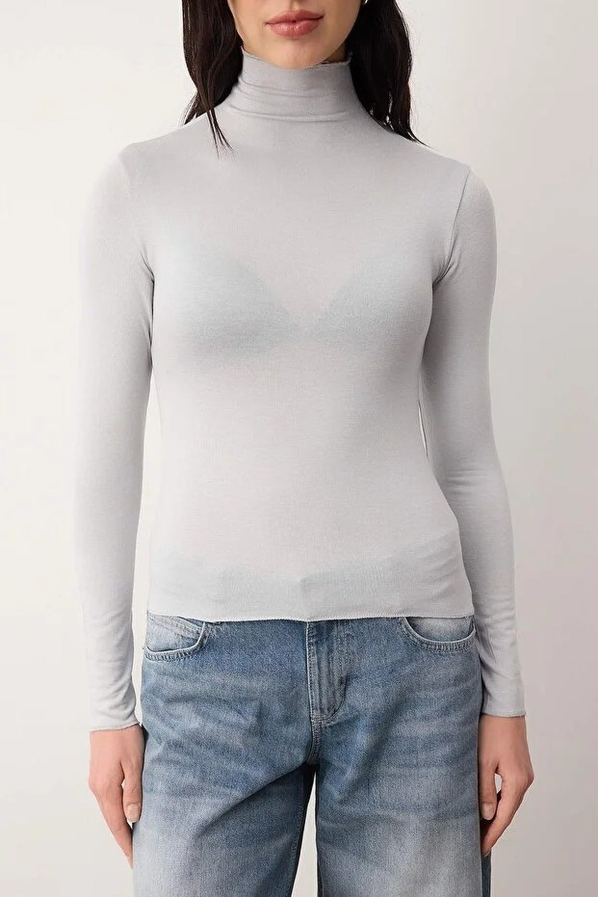 Transparent Stand Collar Flexible Regular Knit Blouse