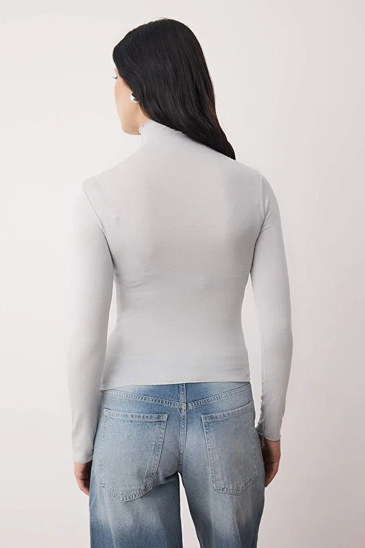 Transparent Stand Collar Flexible Regular Knit Blouse