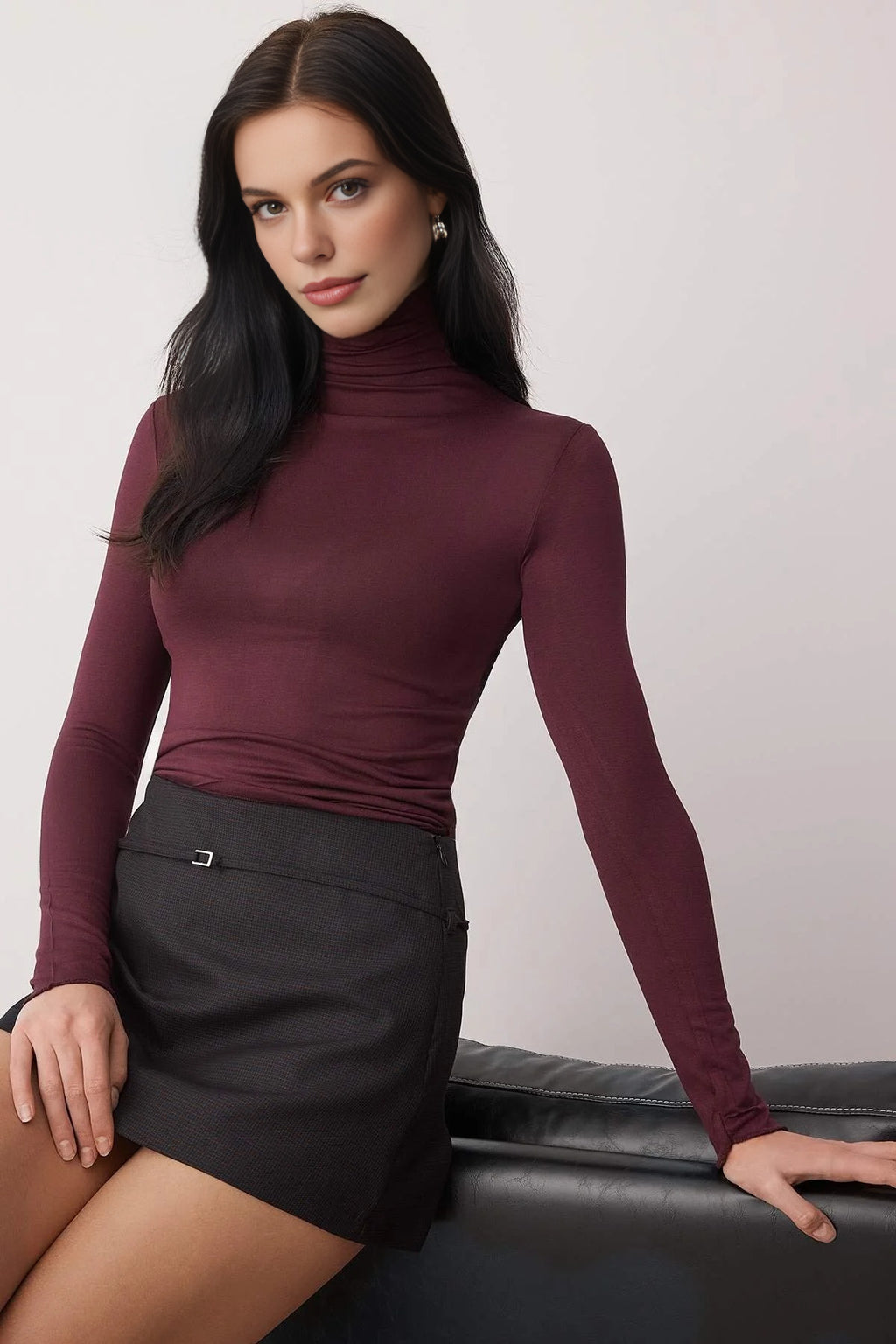 Transparent Stand Collar Flexible Regular Knit Blouse