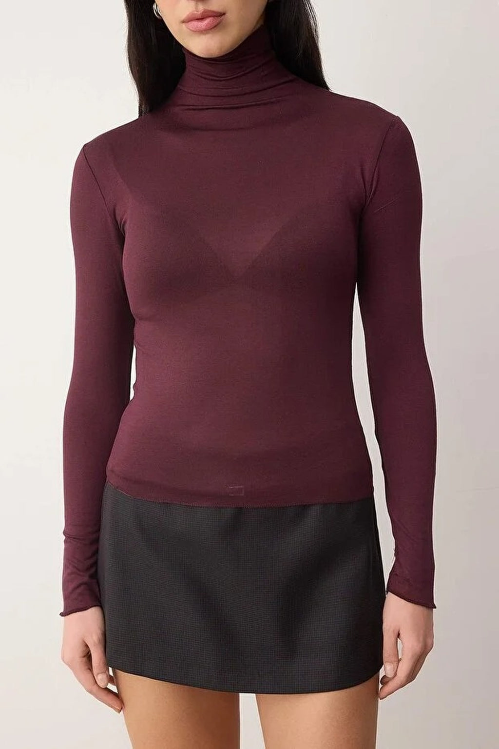 Transparent Stand Collar Flexible Regular Knit Blouse