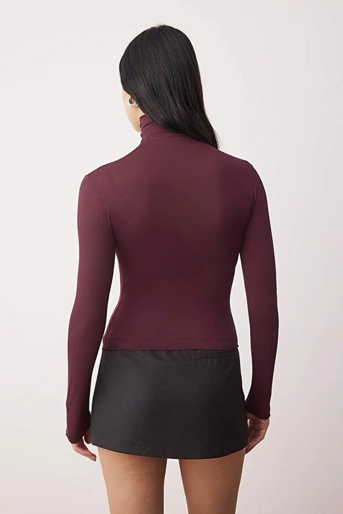 Transparent Stand Collar Flexible Regular Knit Blouse