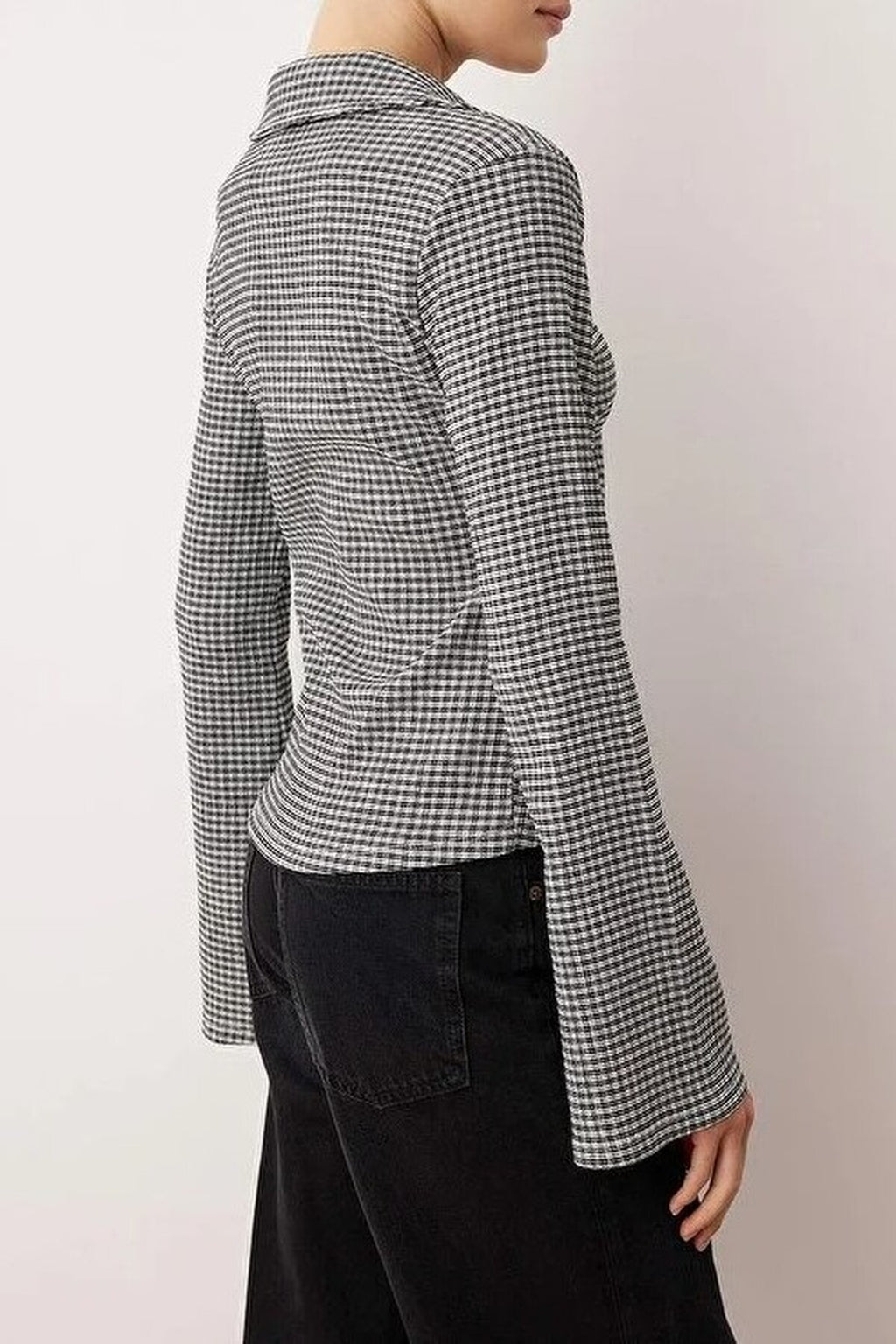 Fitted Shirt Collar Flexible Knit Blouse