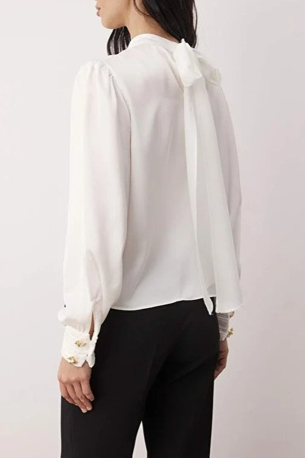 Shawl Detail Buttoned Satin Woven Blouse
