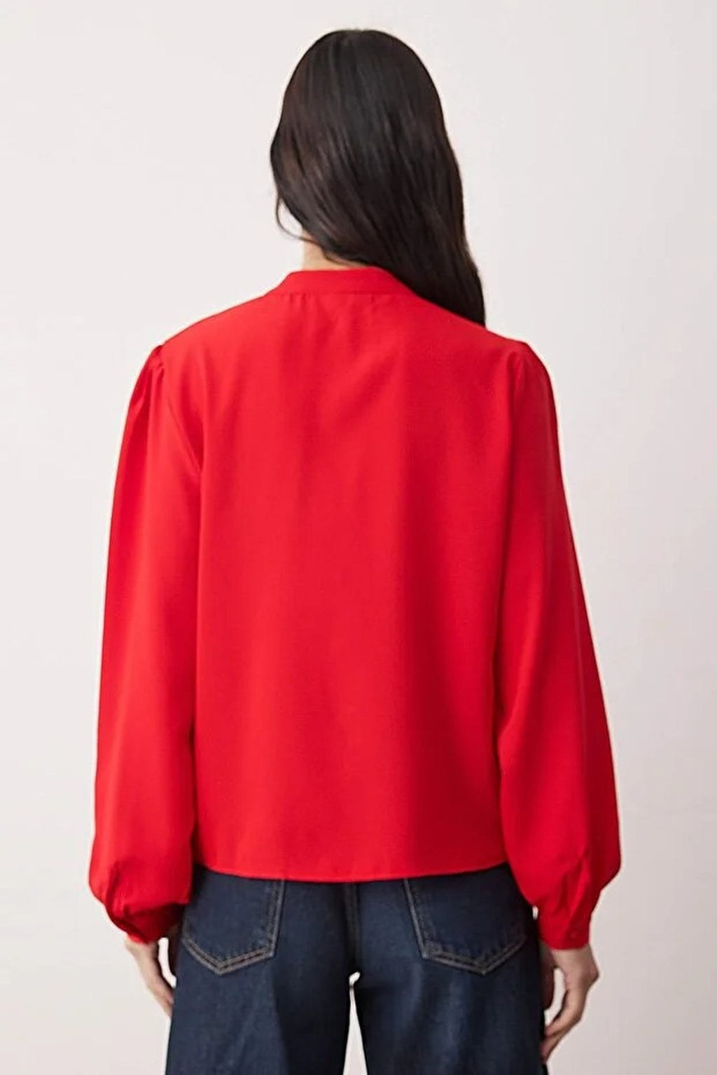 Satin Woven Blouse with Button and Tie Detail