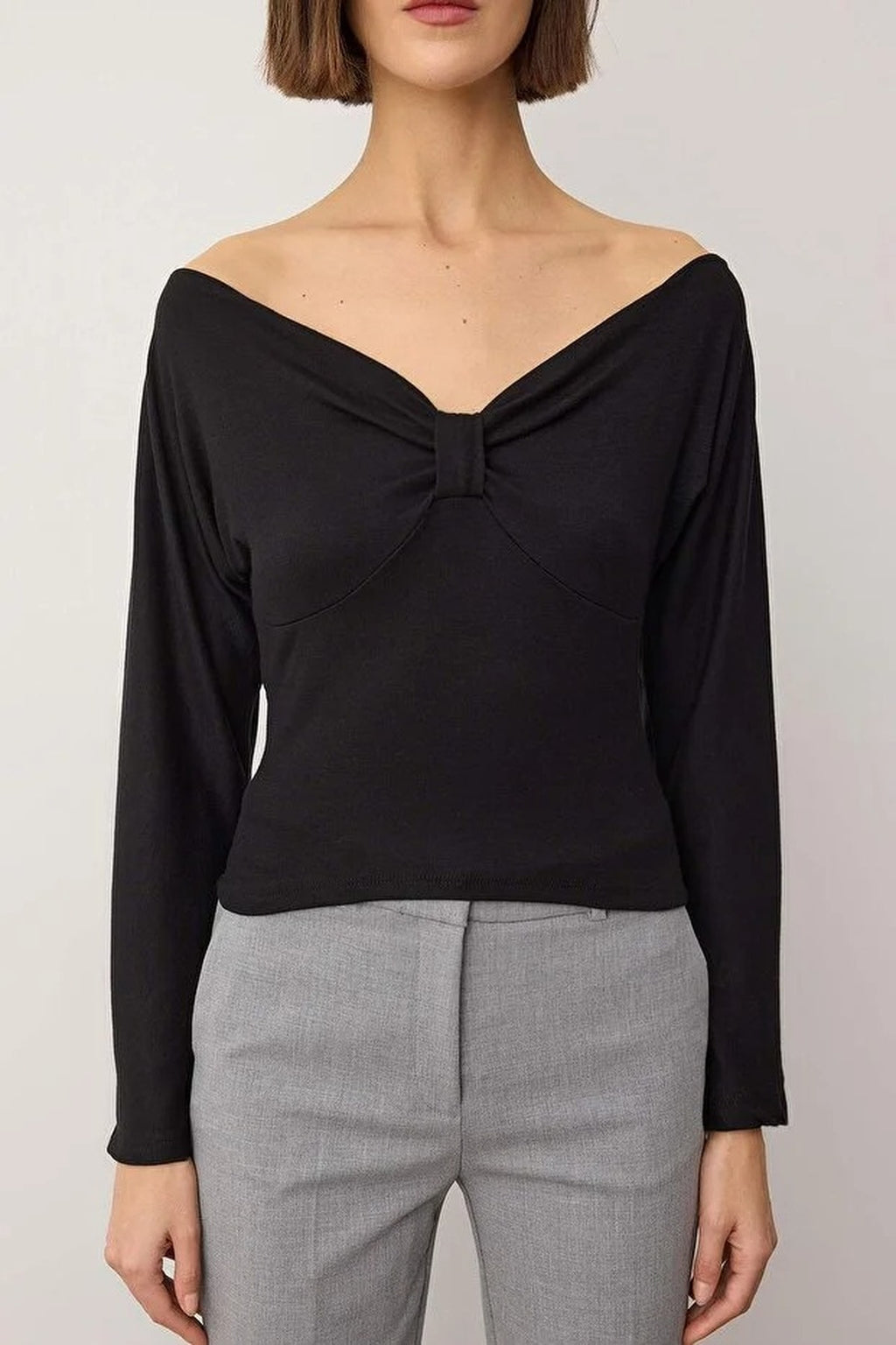 Fitted Draped Knit Blouse