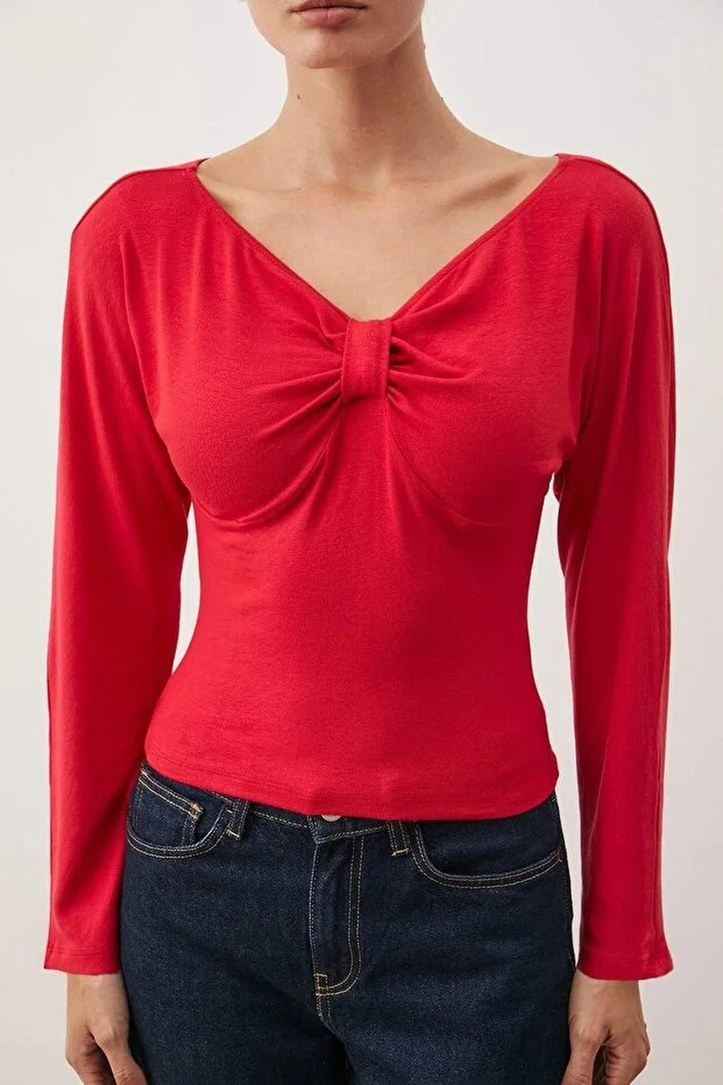 Fitted Draped Knit Blouse