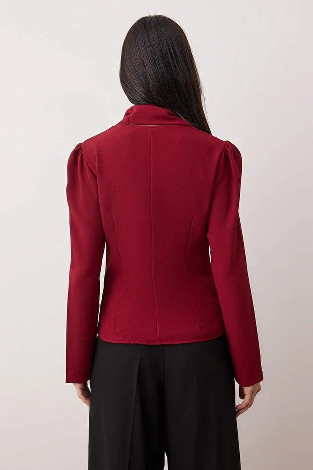 Shawl Detail V-Neck Woven Blouse