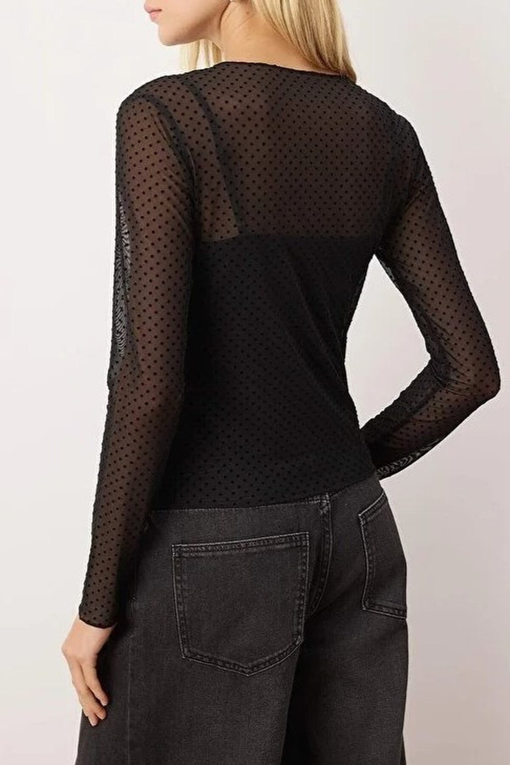 Flocked Tulle Stretch Knit Blouse