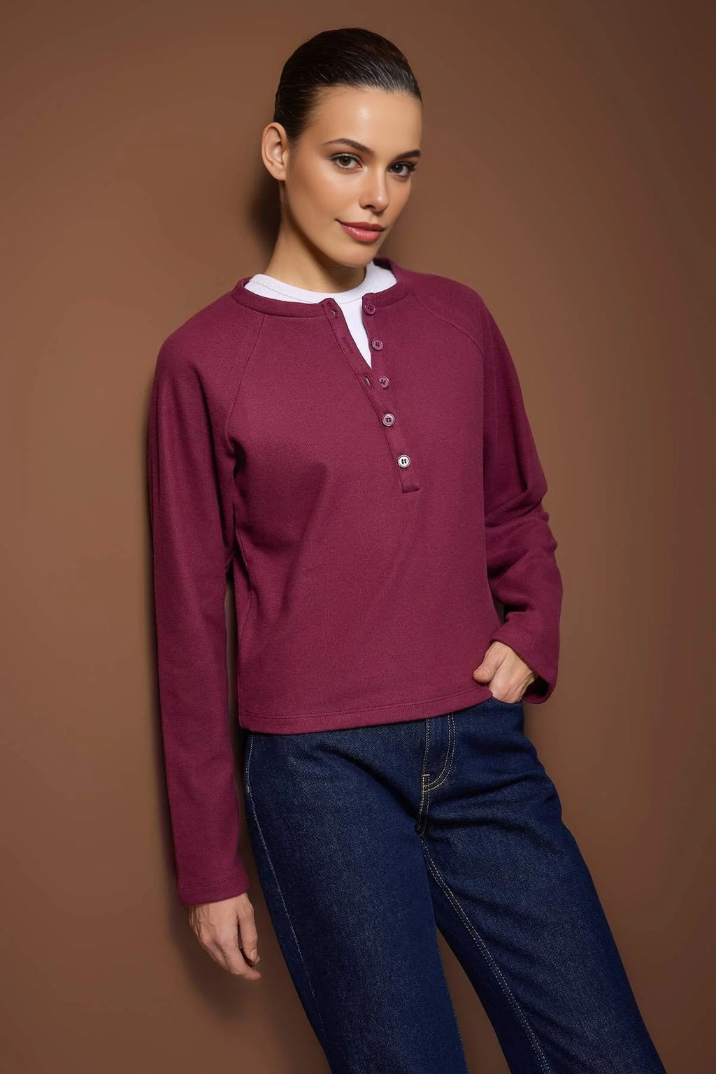 Half-Placket Thick Knit Blouse
