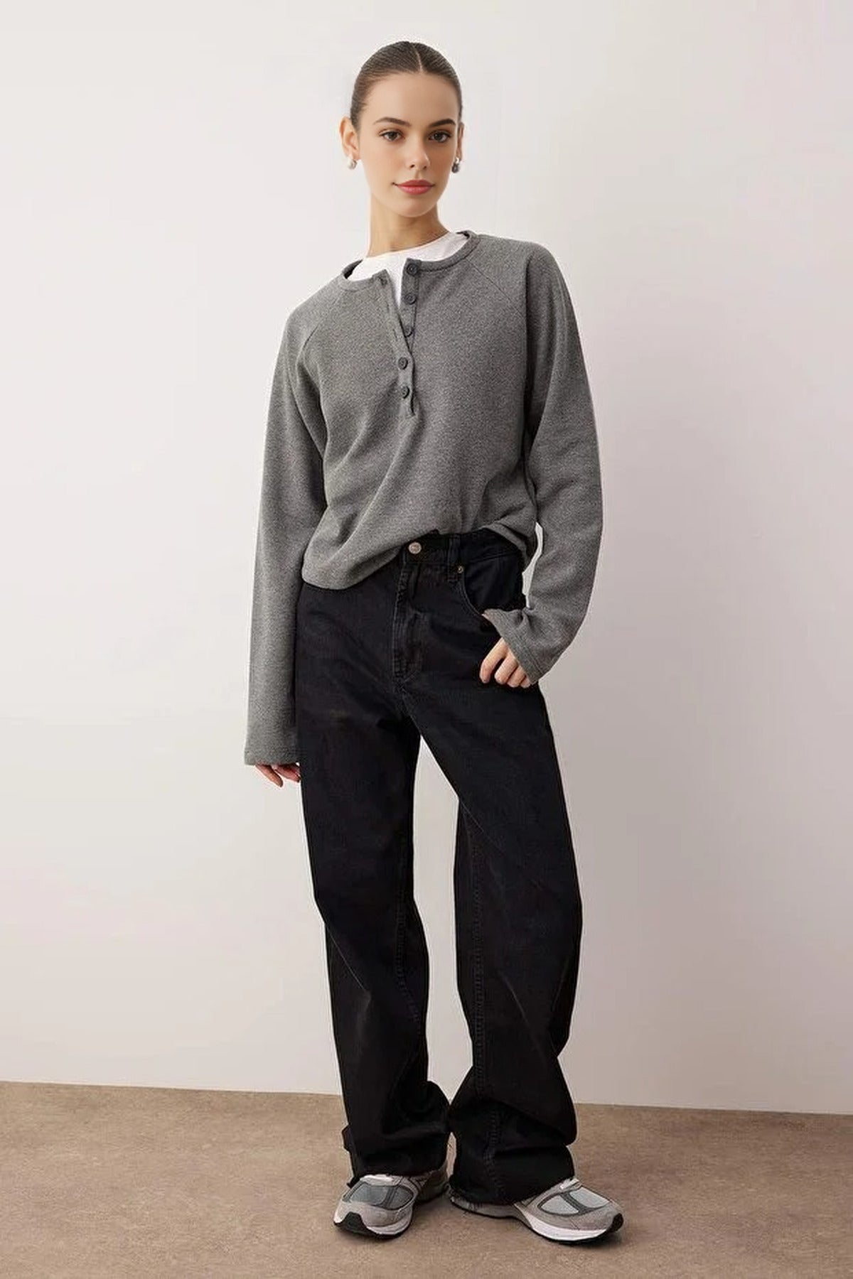 Half-Placket Thick Knit Blouse