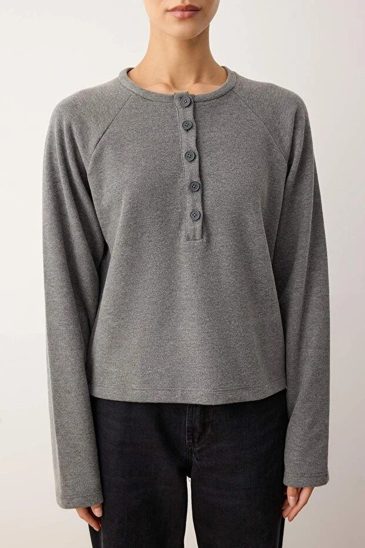 Half-Placket Thick Knit Blouse