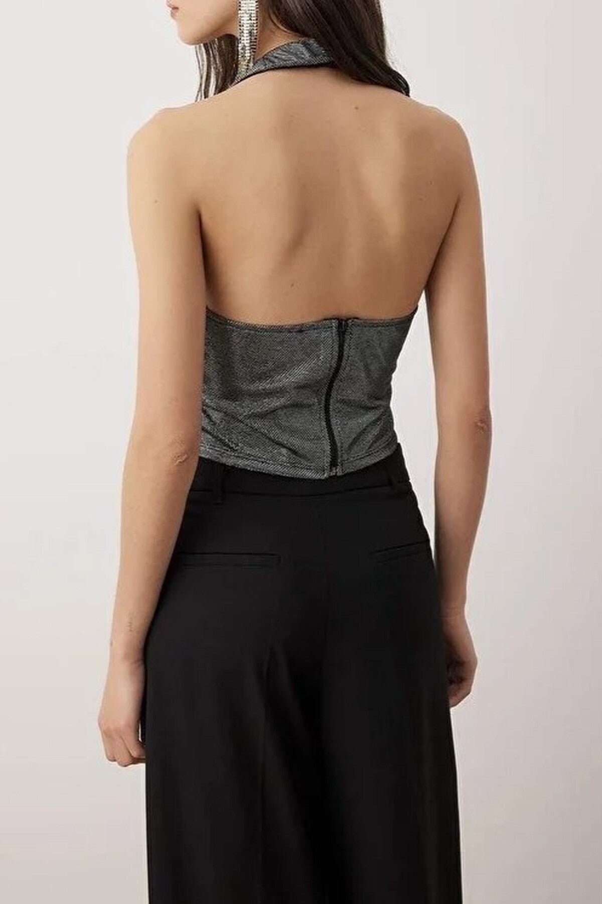 V-Neck Sleeveless Knitted Glittery Party Blouse