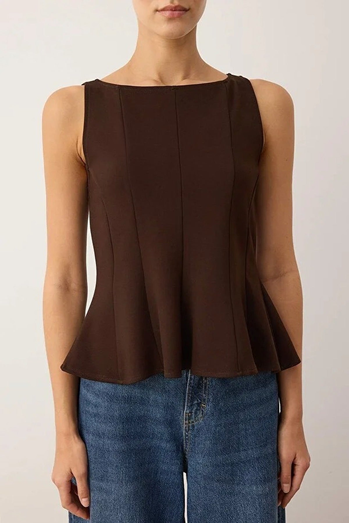 Peplum Boat Neck Stretch Knit Blouse