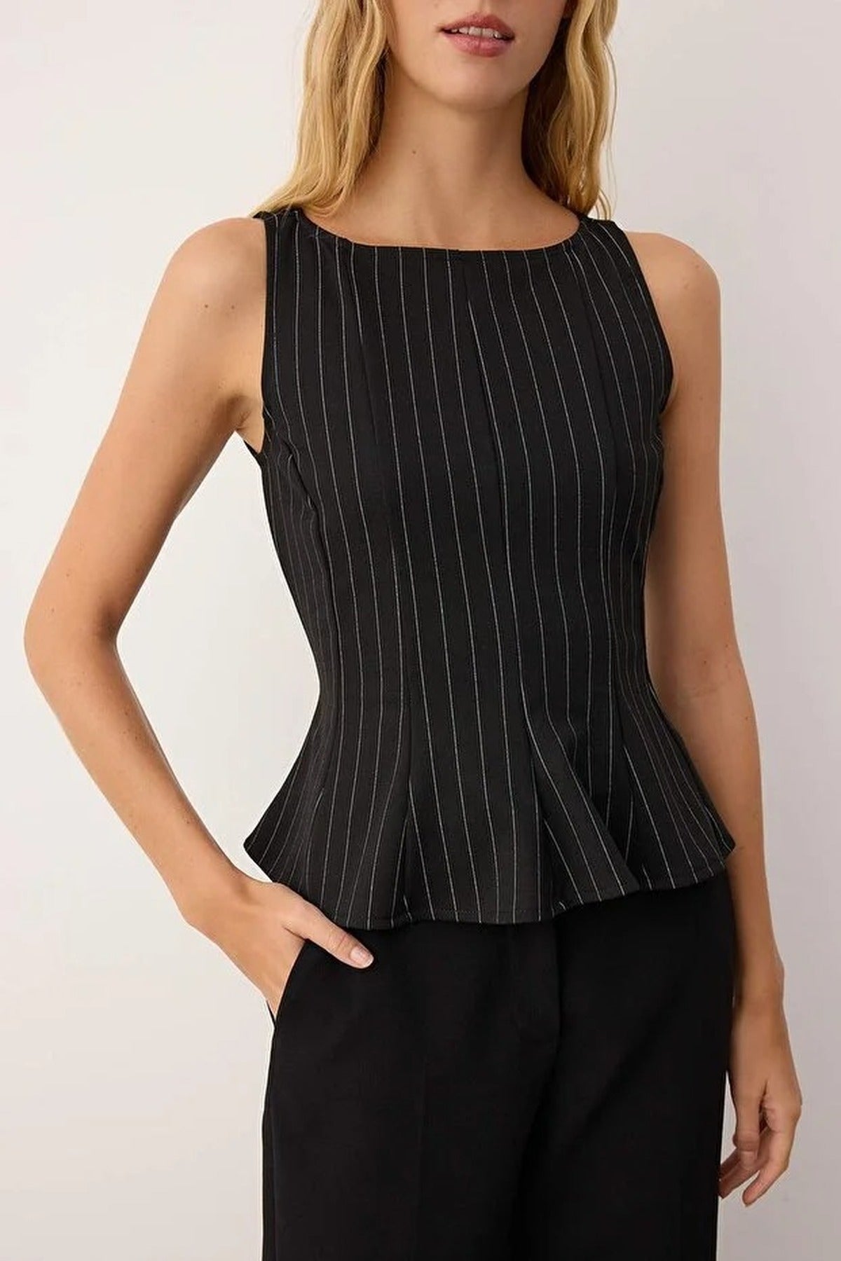 Peplum Boat Neck Stretch Knit Blouse