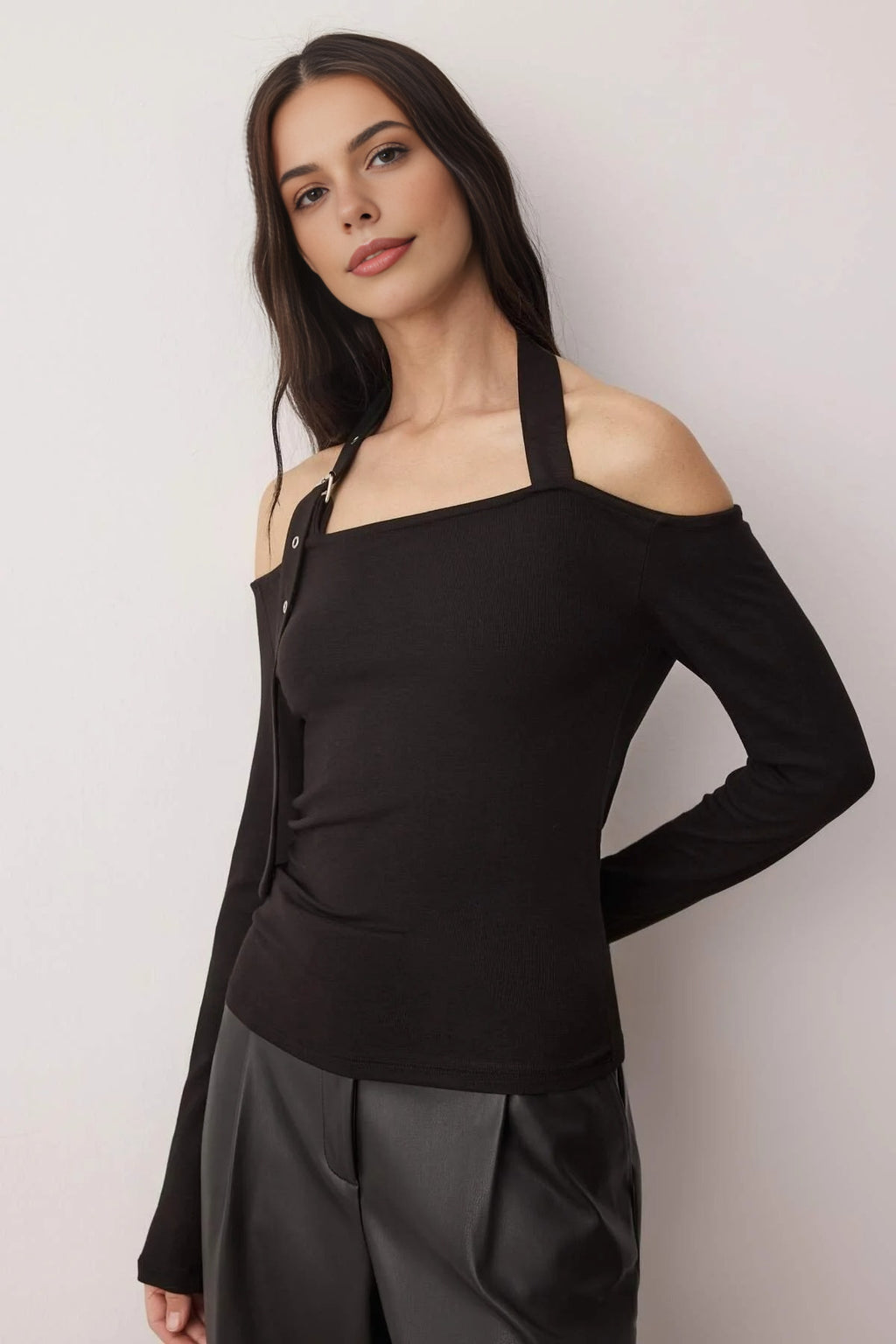 Fitted Knitted Blouse with Accessory Belt Detail