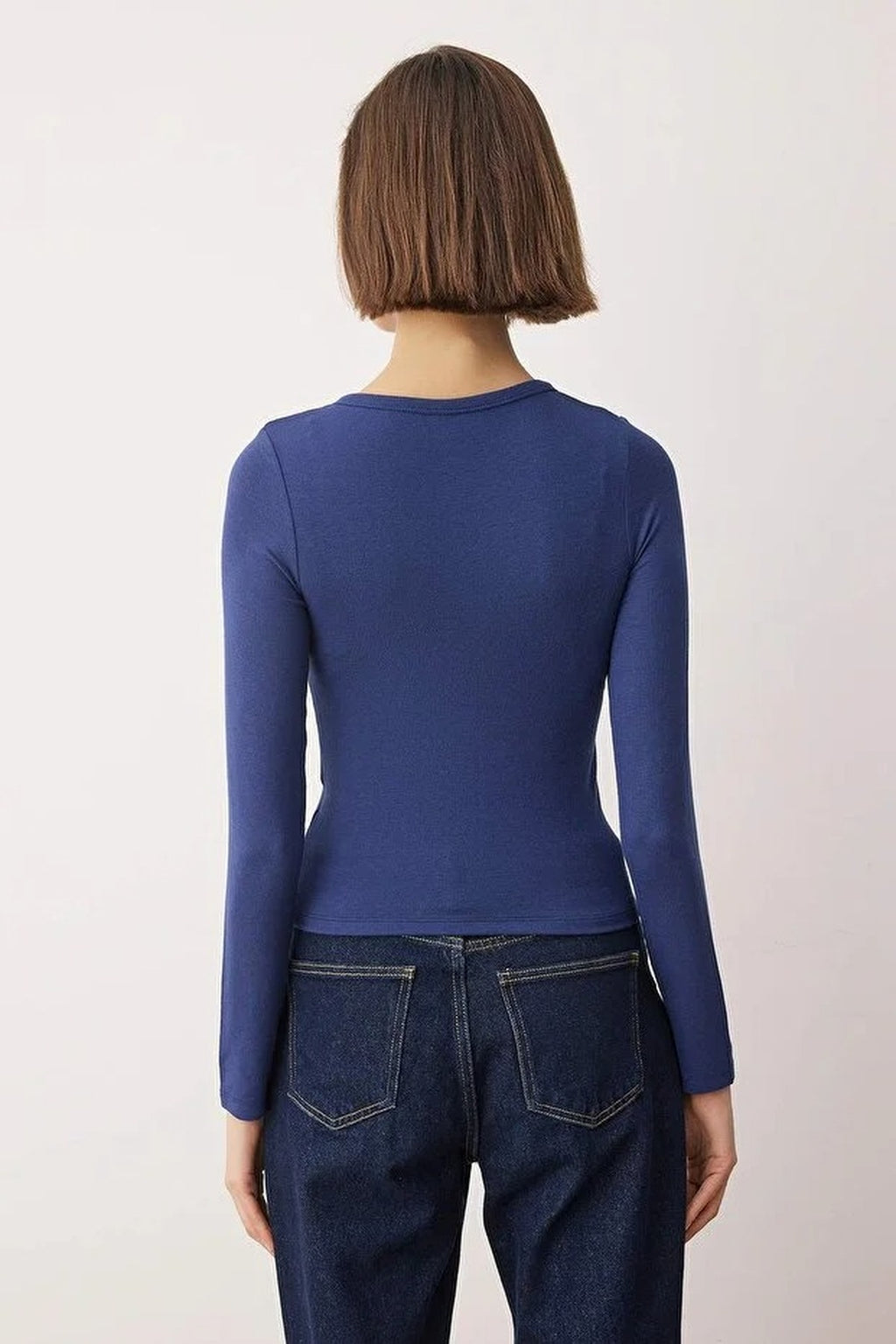 Full Front Snap Fitted Knit Blouse