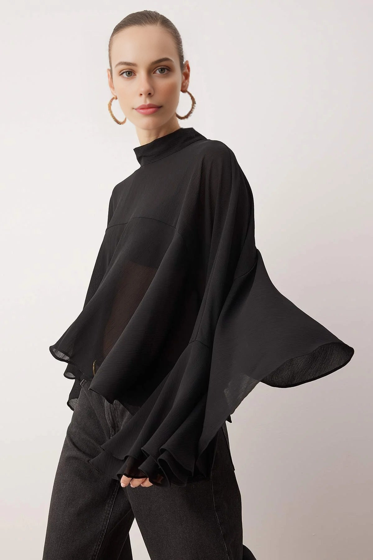 Unlined Boho Woven Blouse with Ruffles