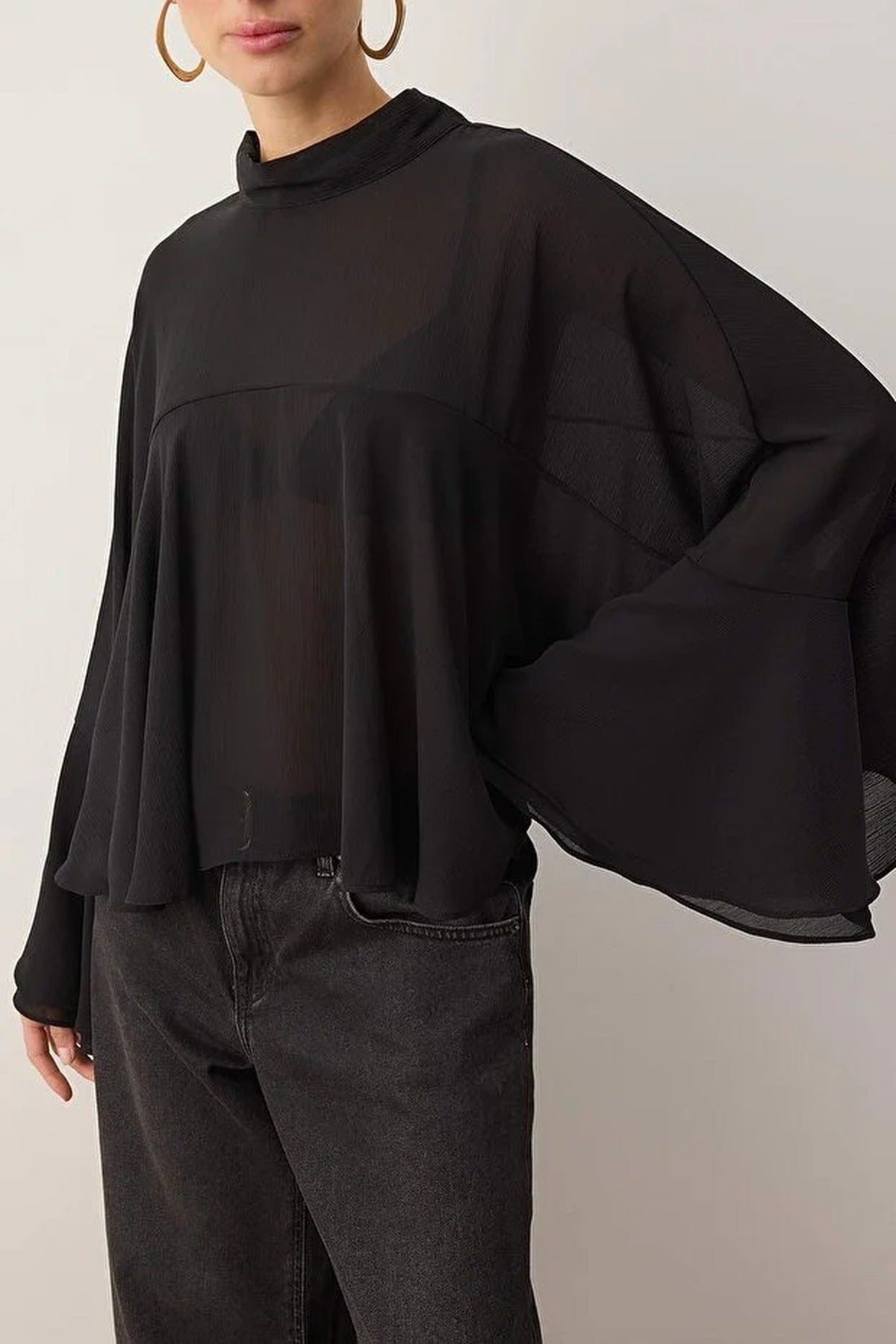 Unlined Boho Woven Blouse with Ruffles