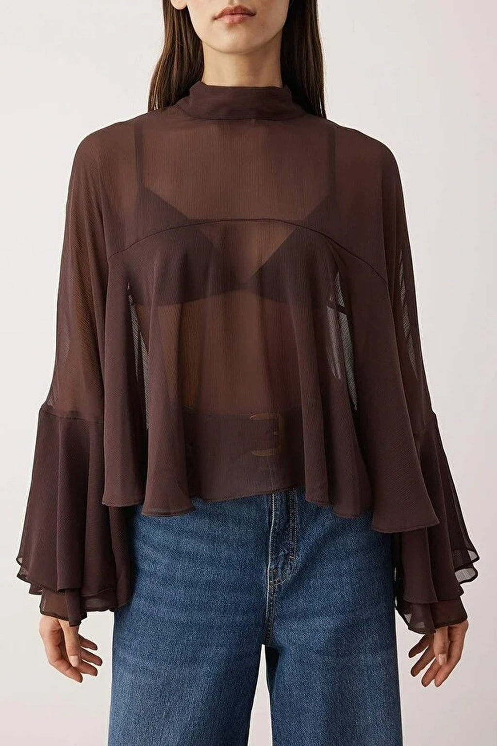 Unlined Boho Woven Blouse with Ruffles