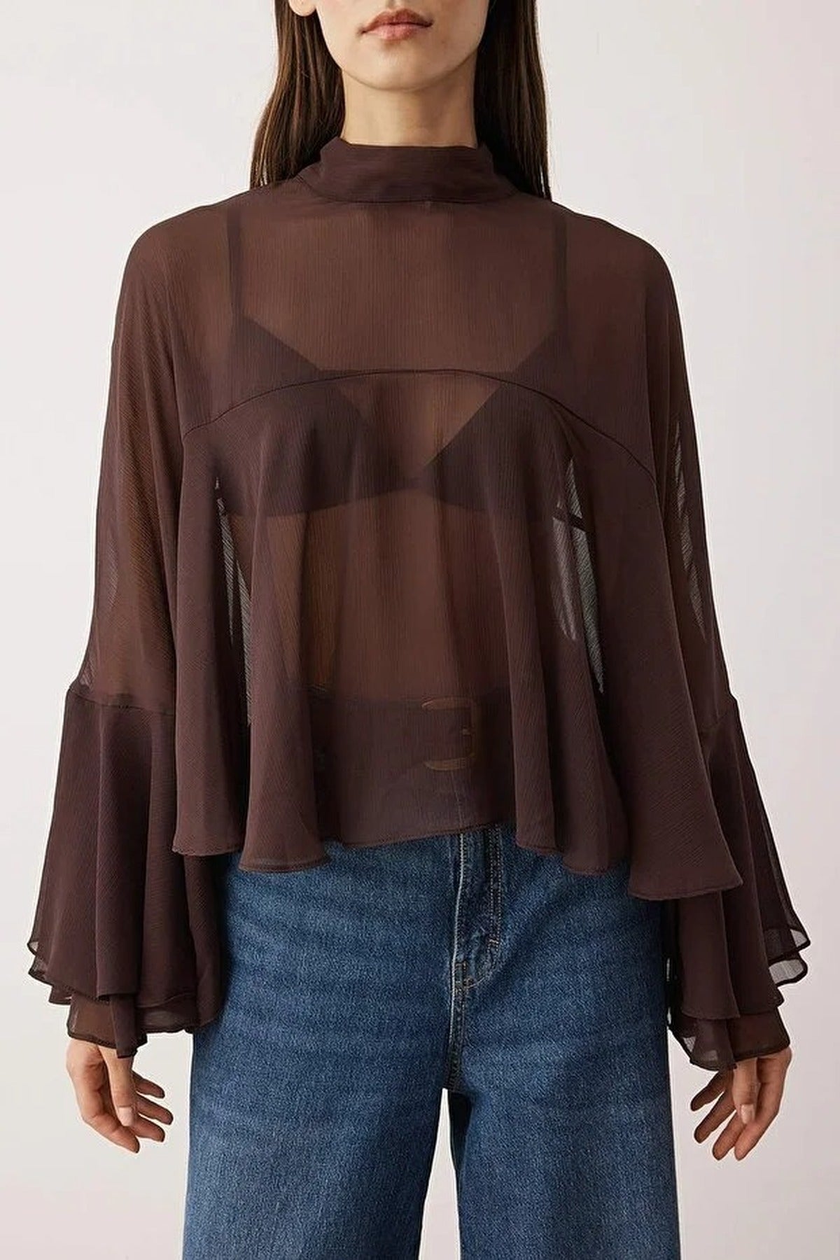 Unlined Boho Woven Blouse with Ruffles