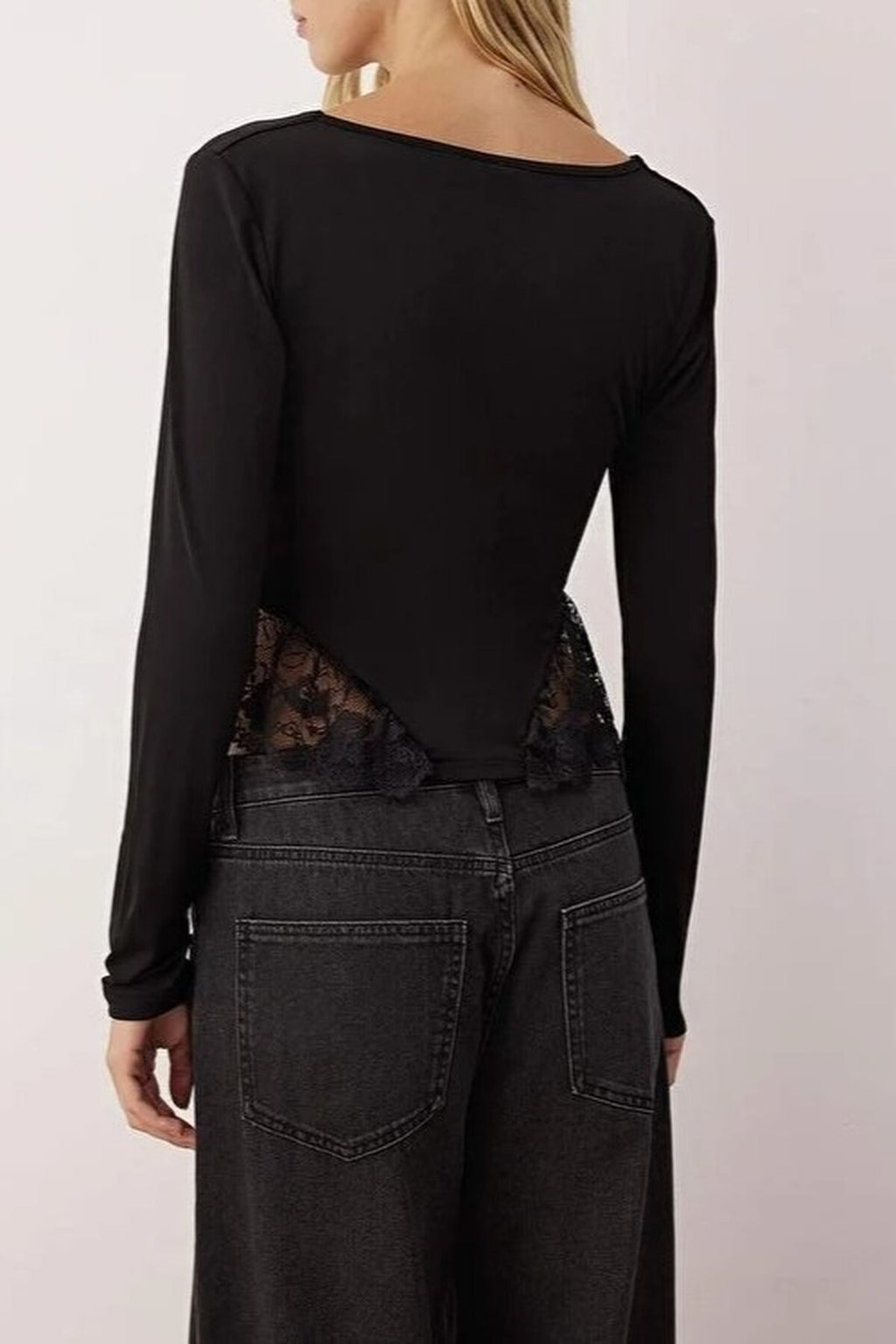 Square Neck Lace Trimmed Knitted Party Blouse