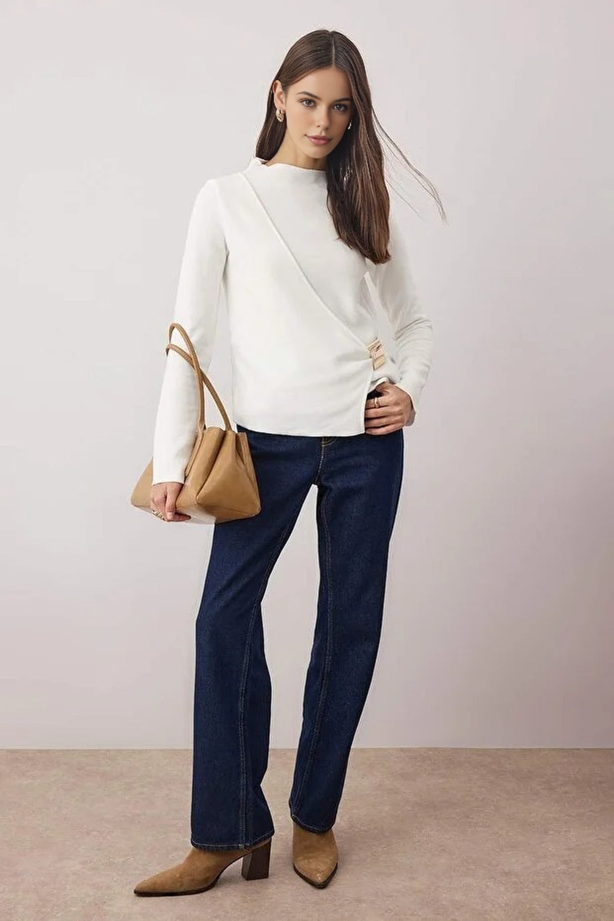 Accessory Detailed Wrap Long-Sleeved Knitted Blouse