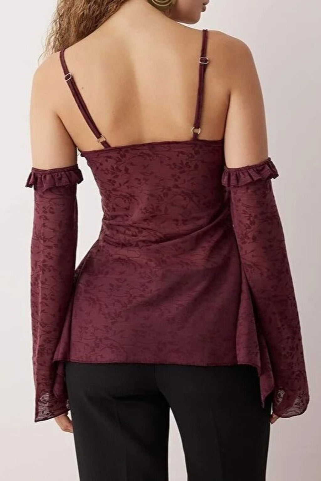 Floral Patterned Boho Lace Party Blouse with Tie Detail