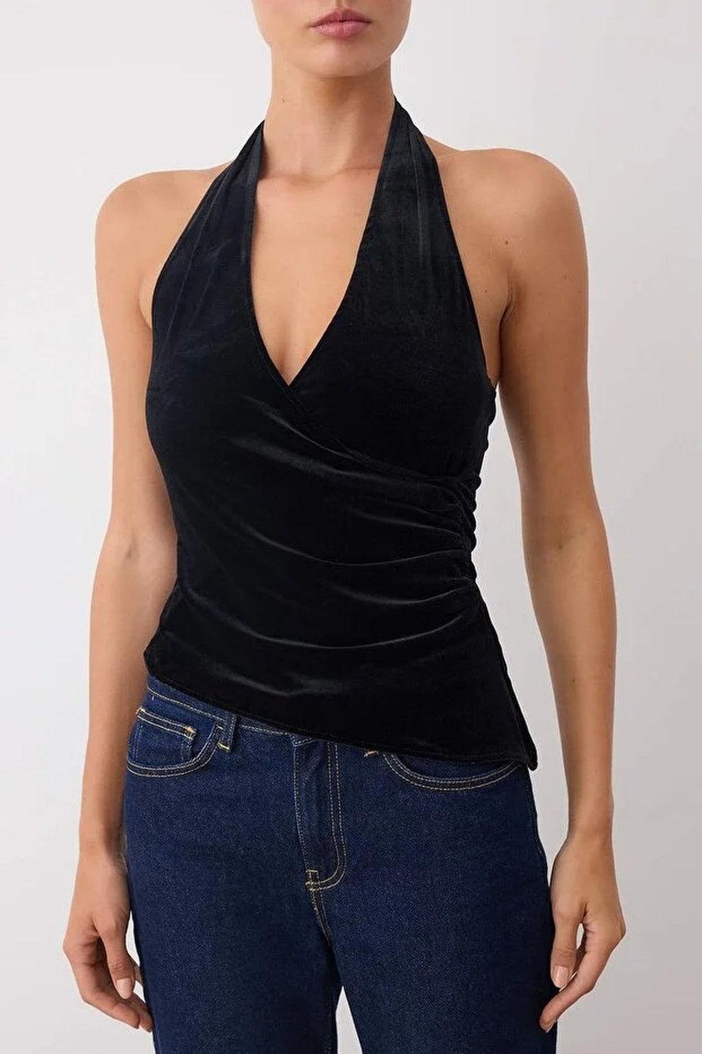 Wrap Neck Velvet Party Blouse