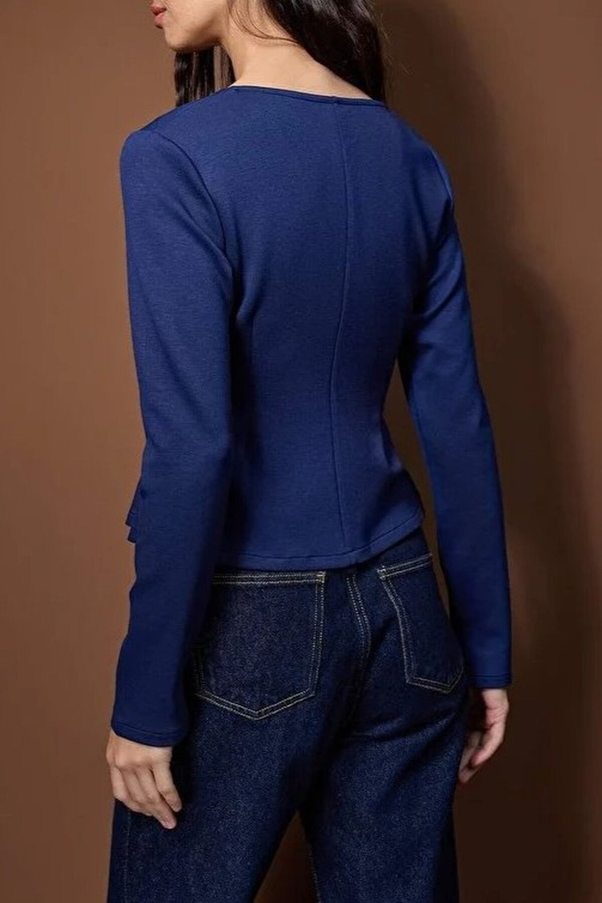 V-Neck Zip-Up Knitted Blouse