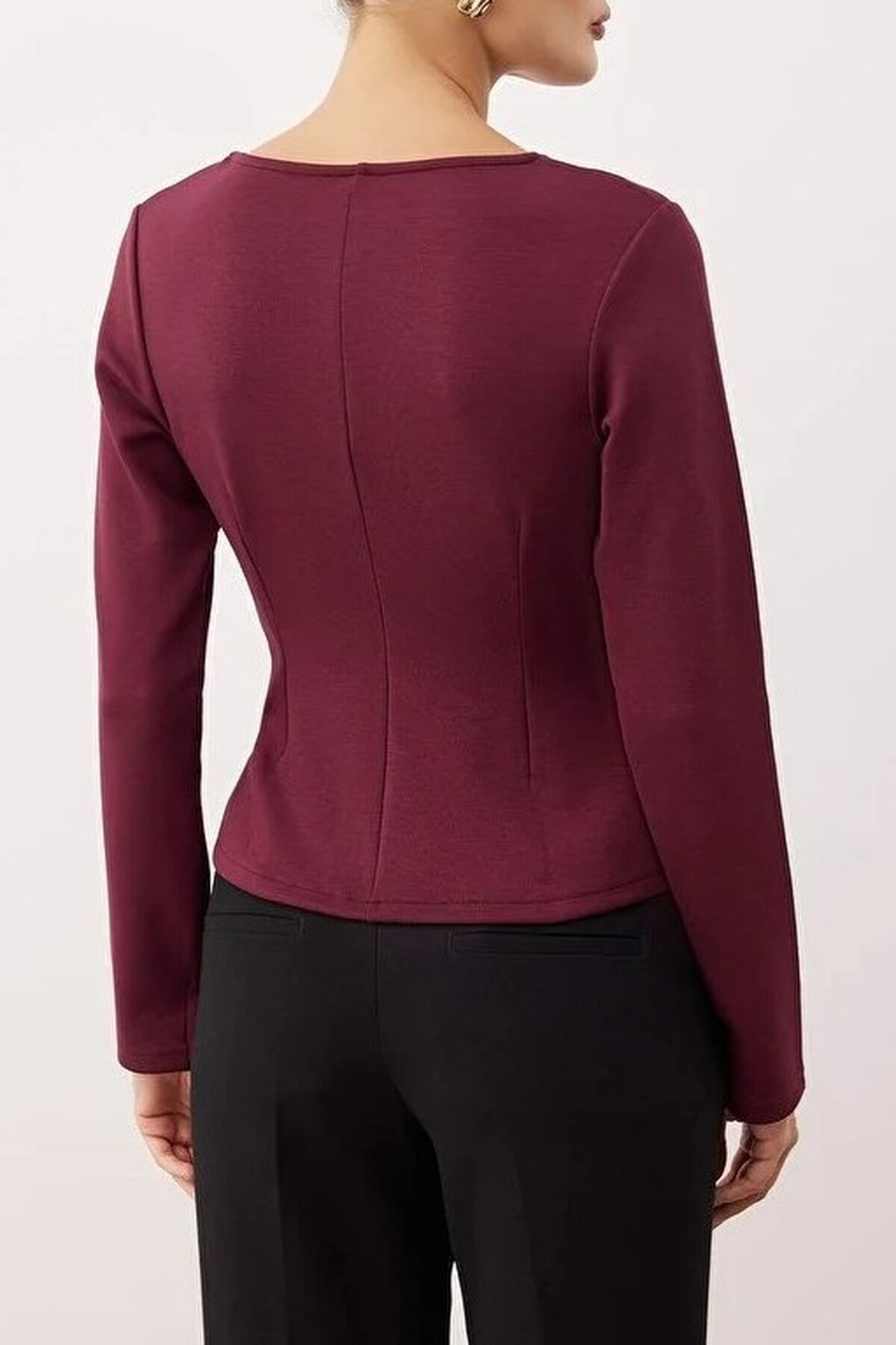 V-Neck Zip-Up Knitted Blouse