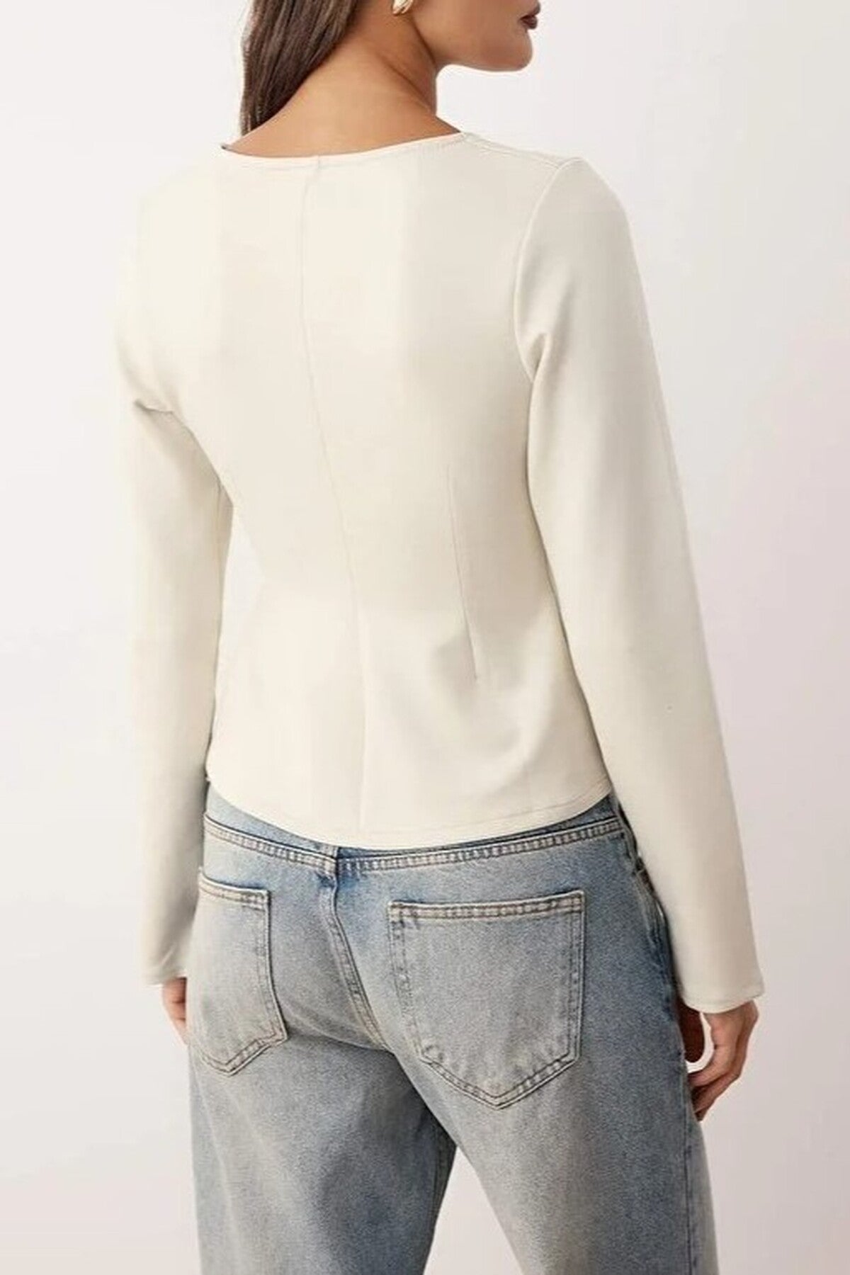 V-Neck Zip-Up Knitted Blouse