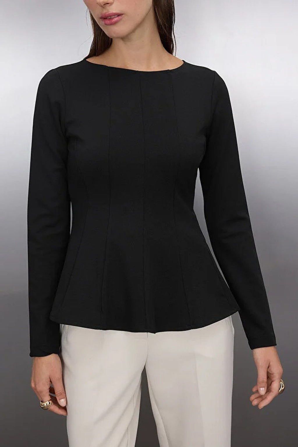 Boat Neck Peplum Knit Blouse