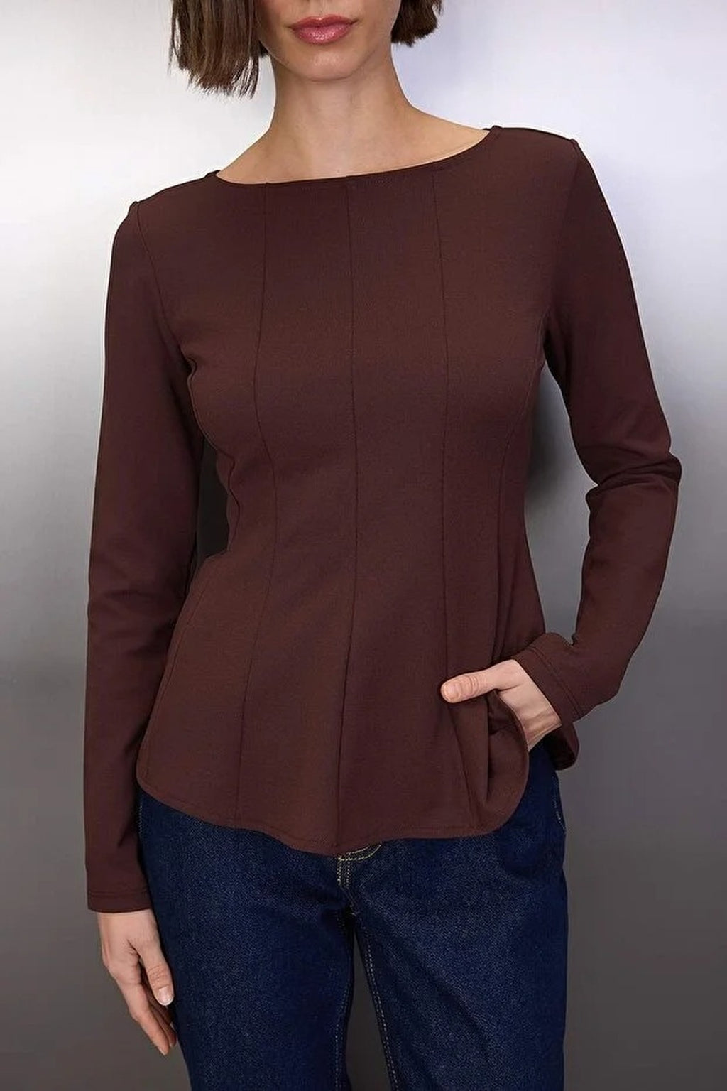 Boat Neck Peplum Knit Blouse