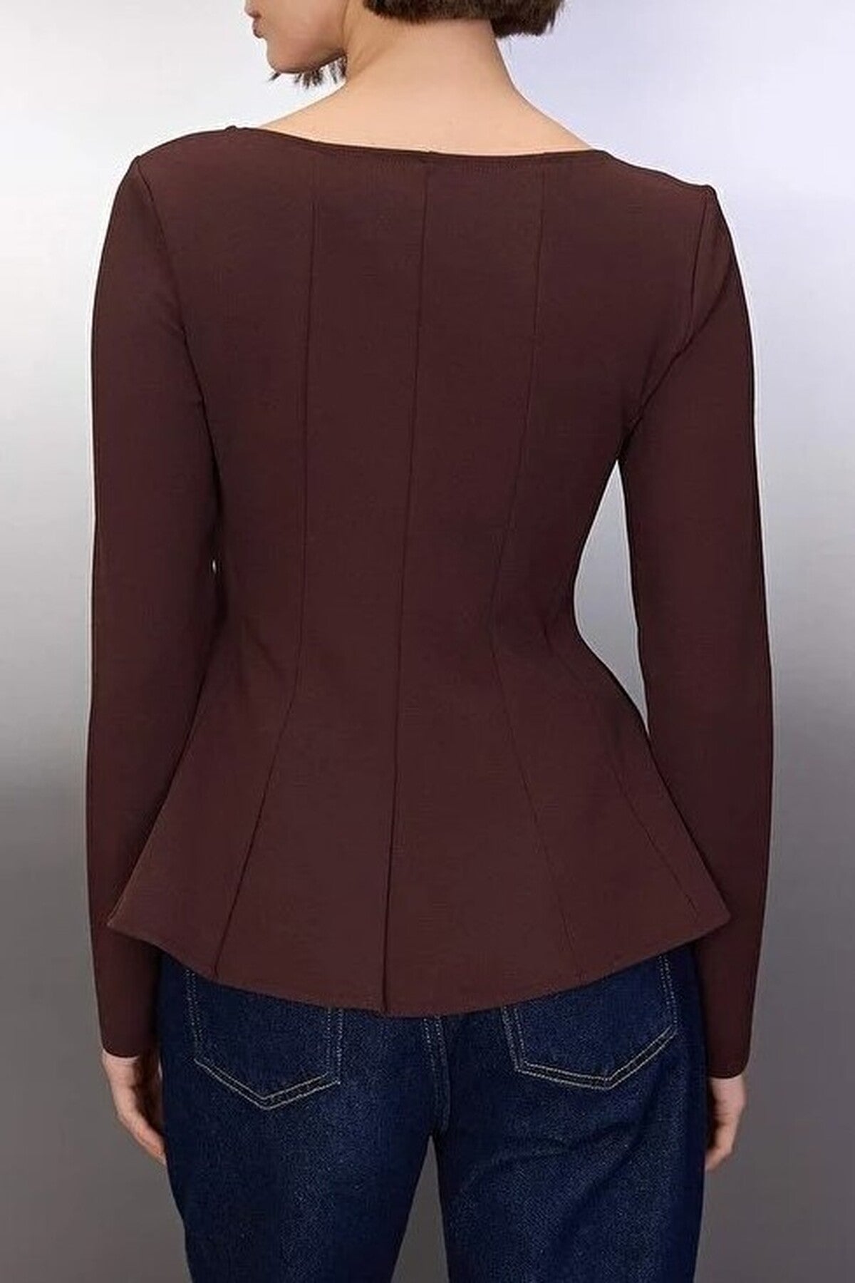 Boat Neck Peplum Knit Blouse