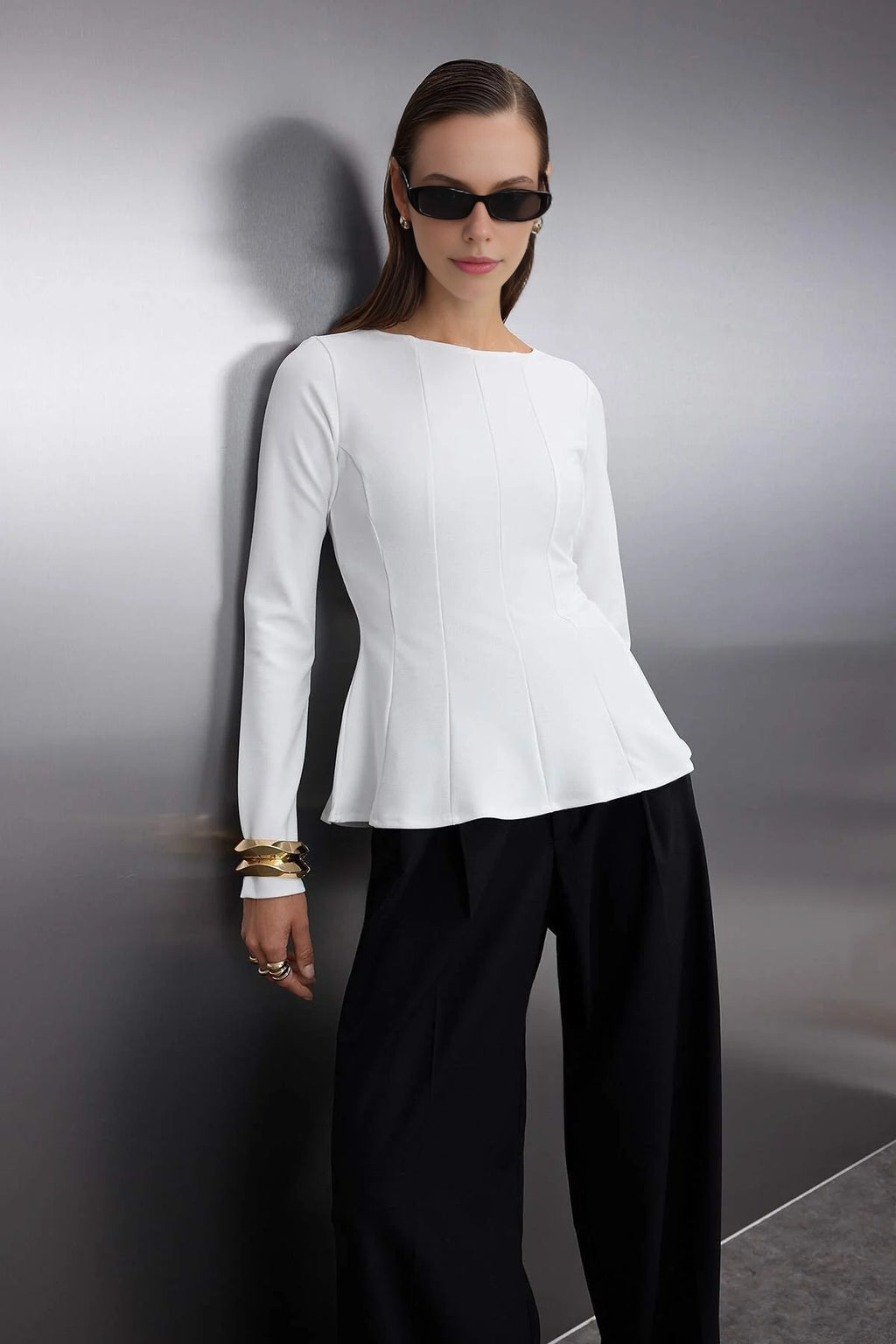 Boat Neck Peplum Knit Blouse