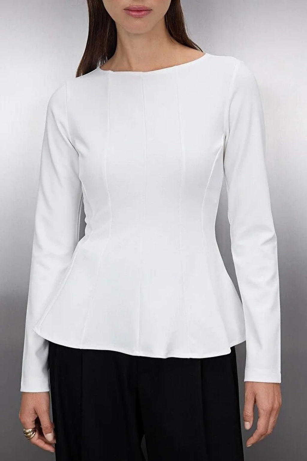 Boat Neck Peplum Knit Blouse