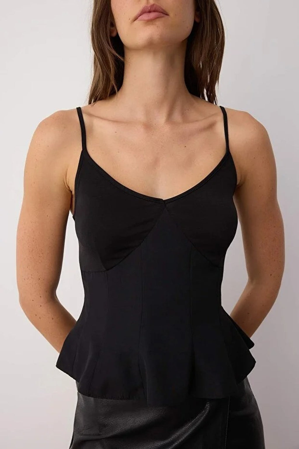 Strappy Fitted Peplum Woven Blouse