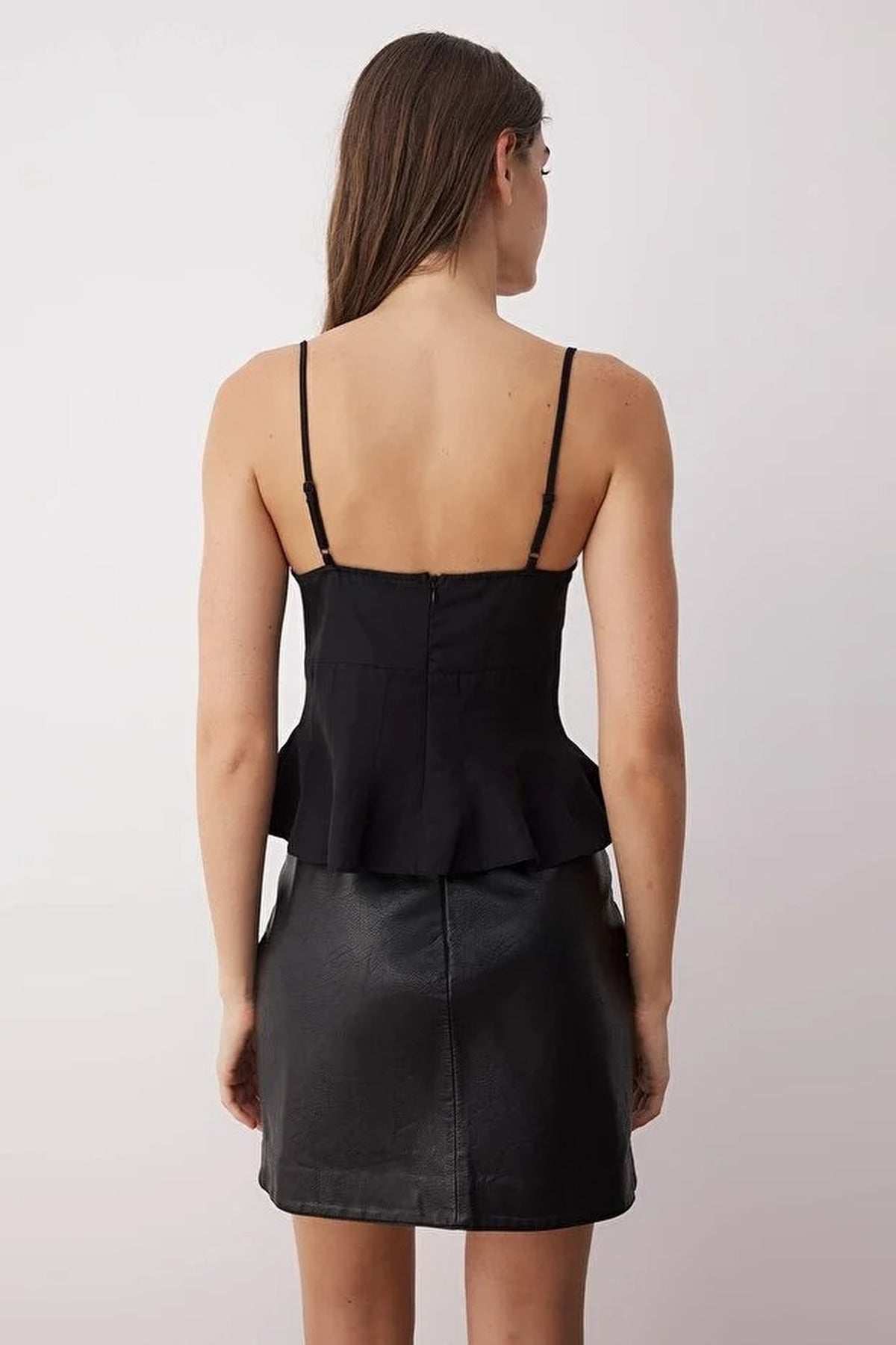 Strappy Fitted Peplum Woven Blouse