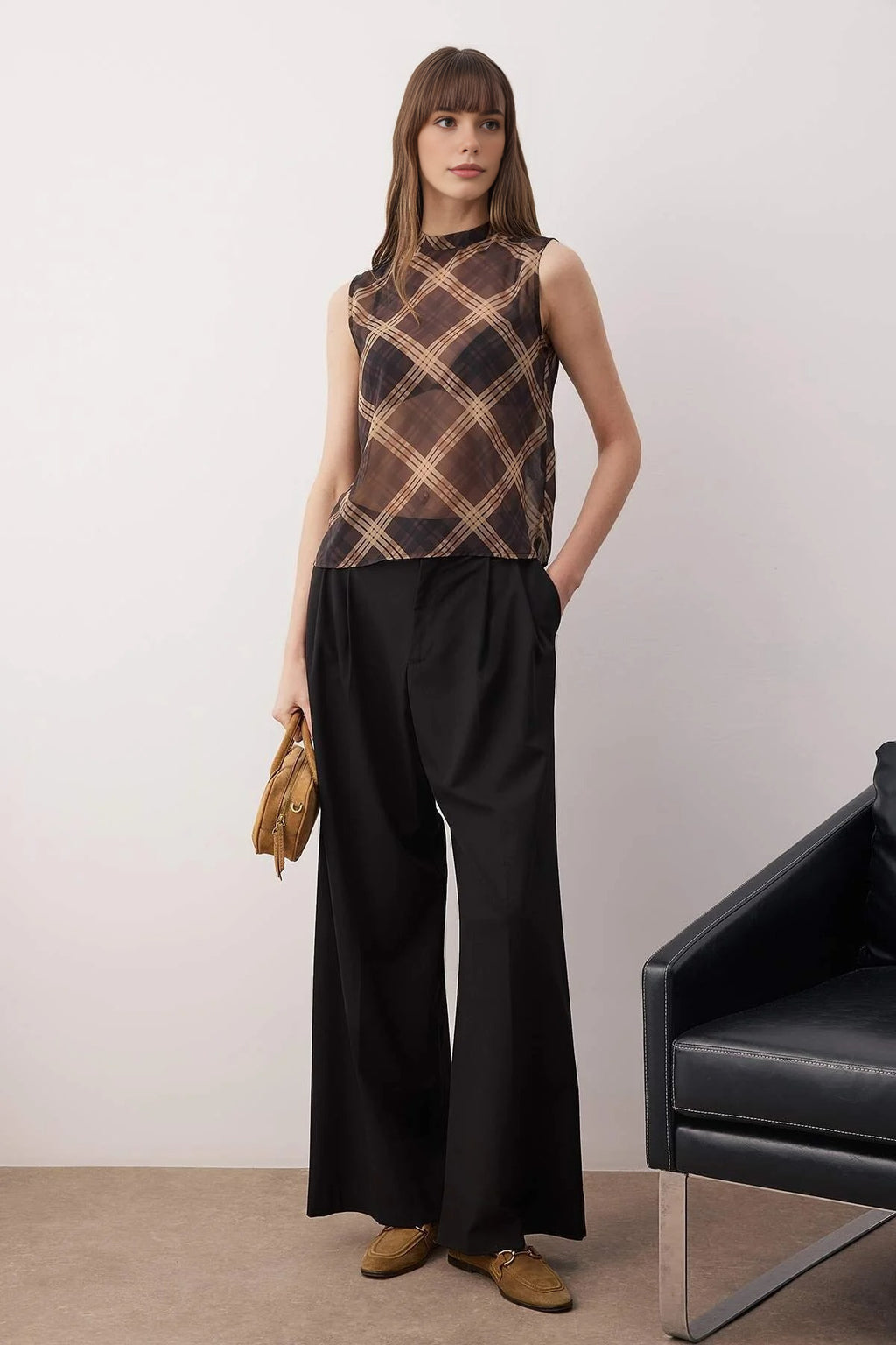 Chiffon Plaid Woven Blouse