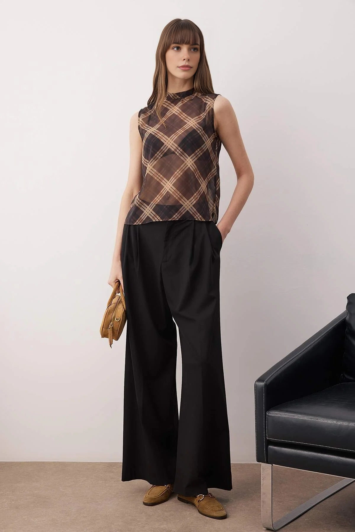 Chiffon Plaid Woven Blouse