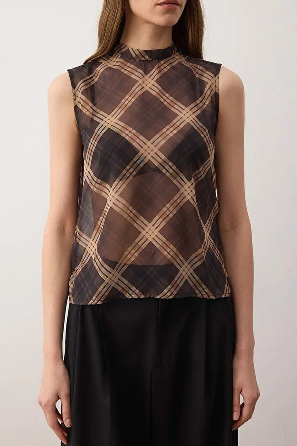 Chiffon Plaid Woven Blouse