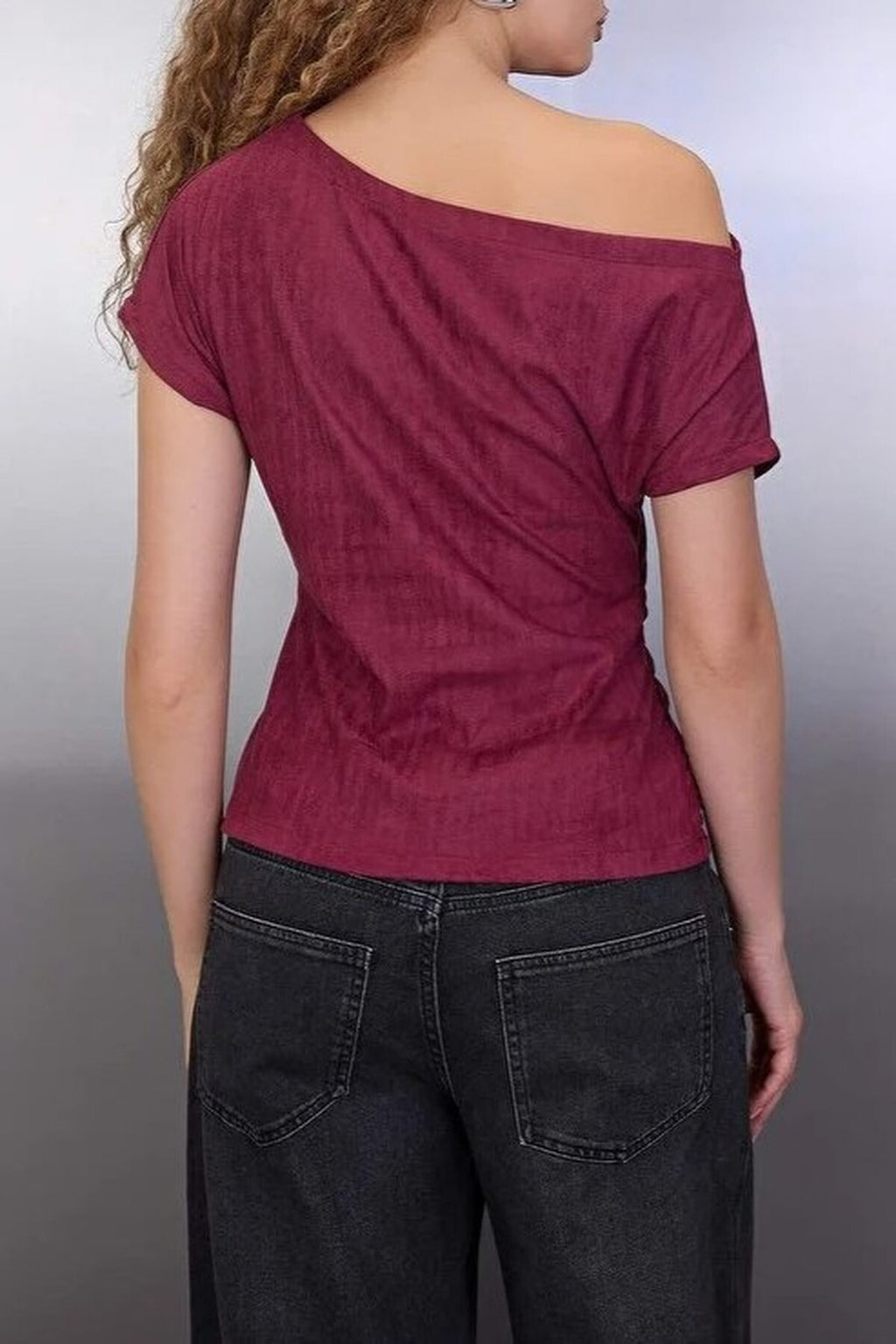 Asymmetrical Collar Knit Suede Blouse