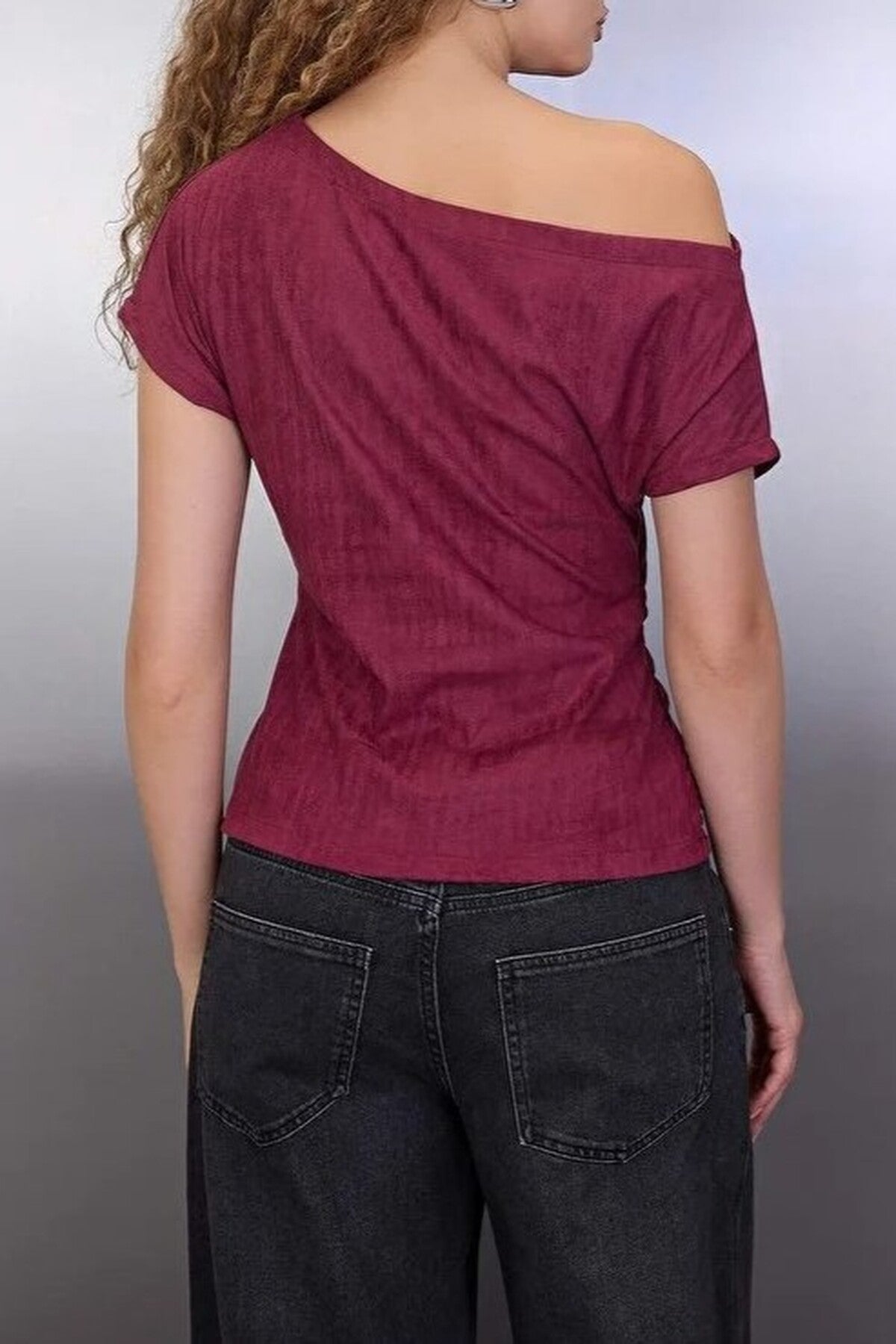 Asymmetrical Collar Knit Suede Blouse