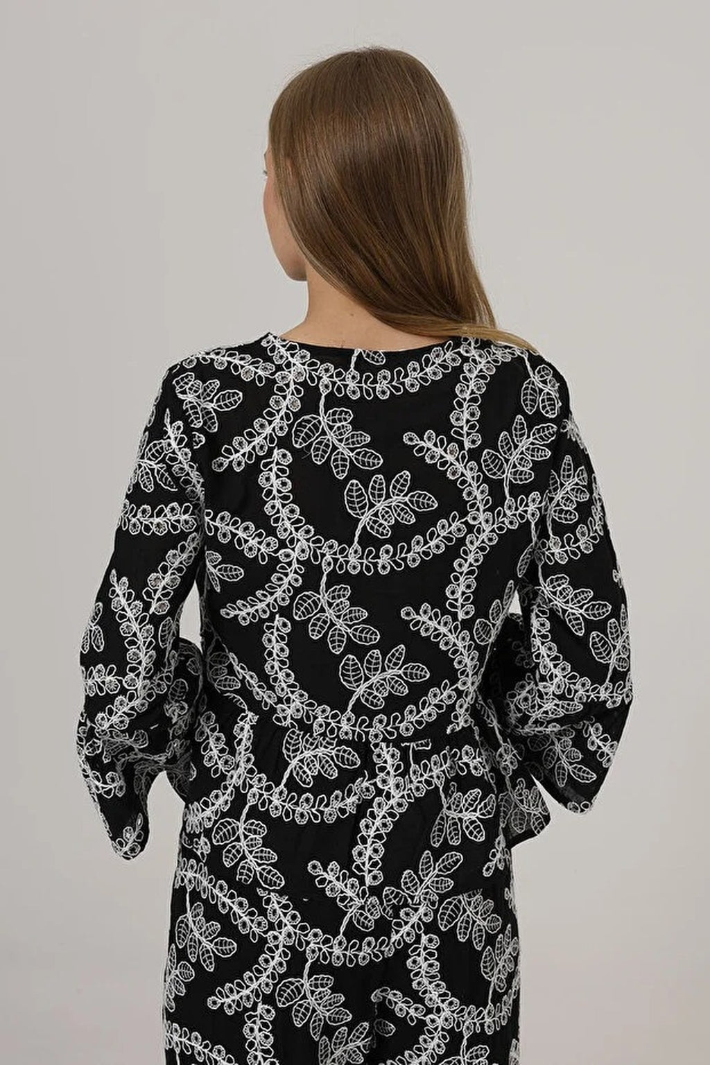 Embroidered Tie-Bow 100% Cotton Woven Blouse