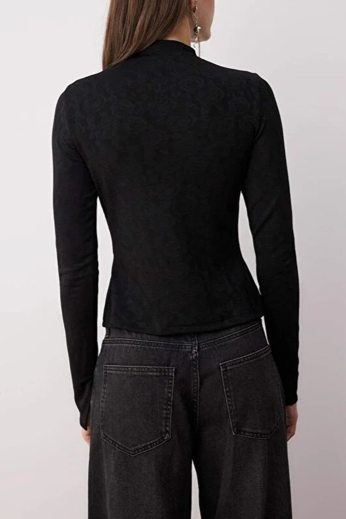 Floral Mandarin Collar Long Knitted Jacquard Party Blouse